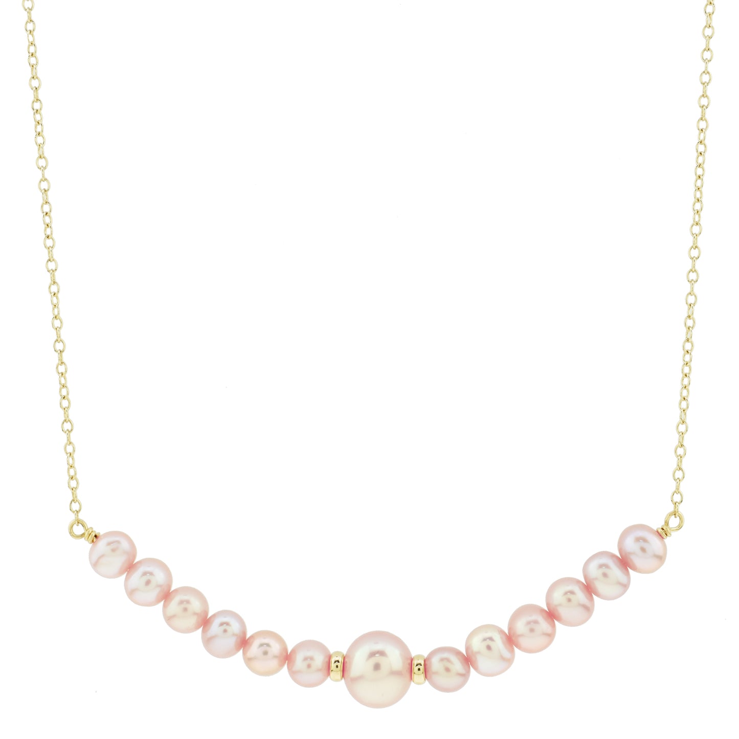 14k Pink Freshwater Pearl Gold Roundel Bar Necklace 18"