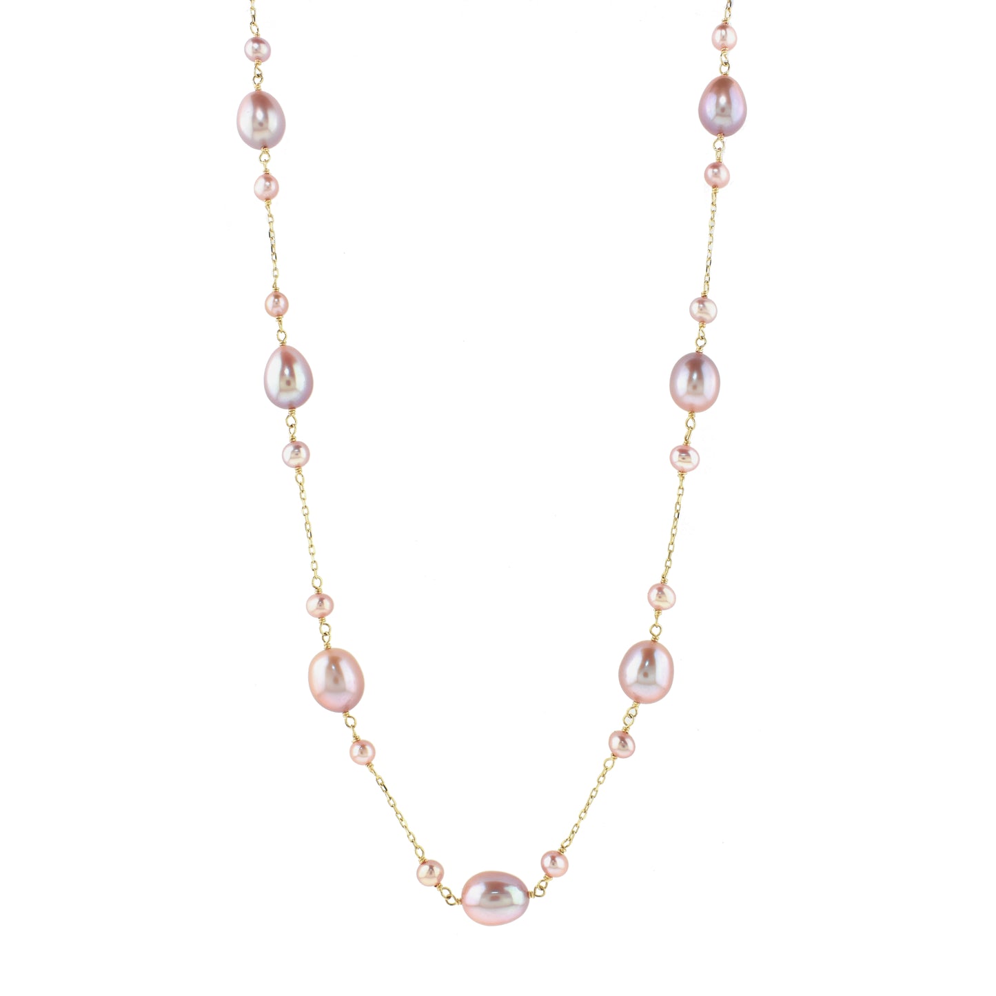 14k Pink Freshwater Pearl 7-Station Link Necklace 17"