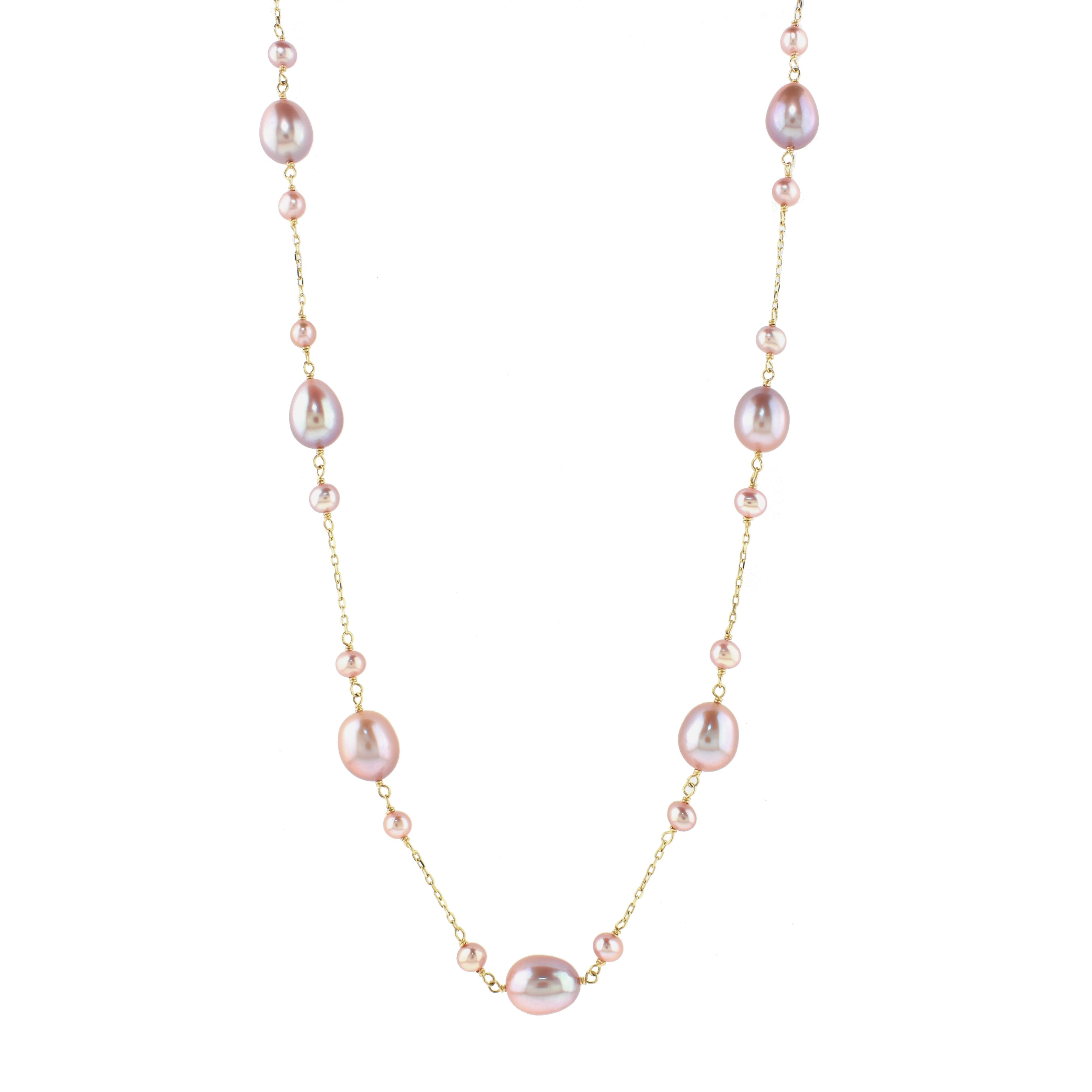 14k Pink Freshwater Pearl 7-Station Link Necklace 17"