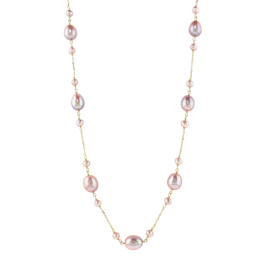 14k Pink Freshwater Pearl 7-Station Link Necklace 17"