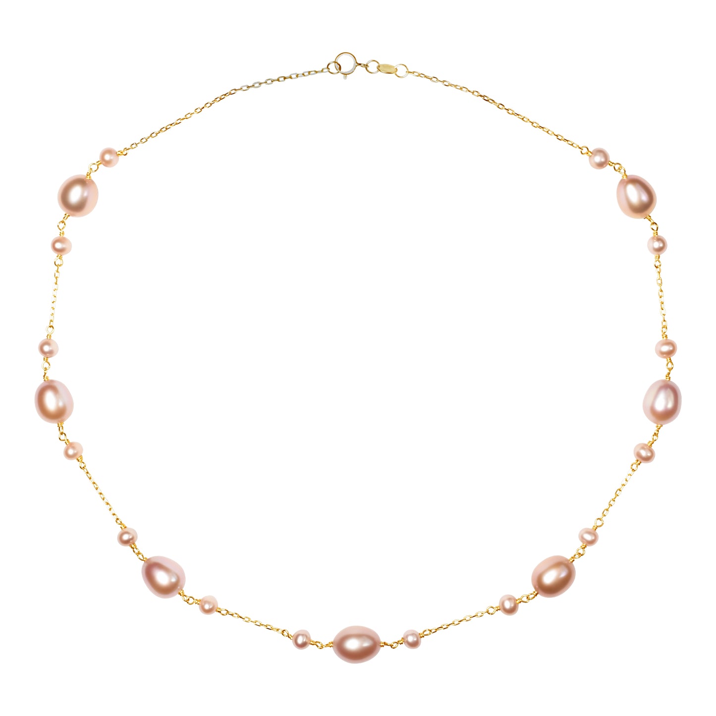 14k Pink Freshwater Pearl 7-Station Link Necklace 17"