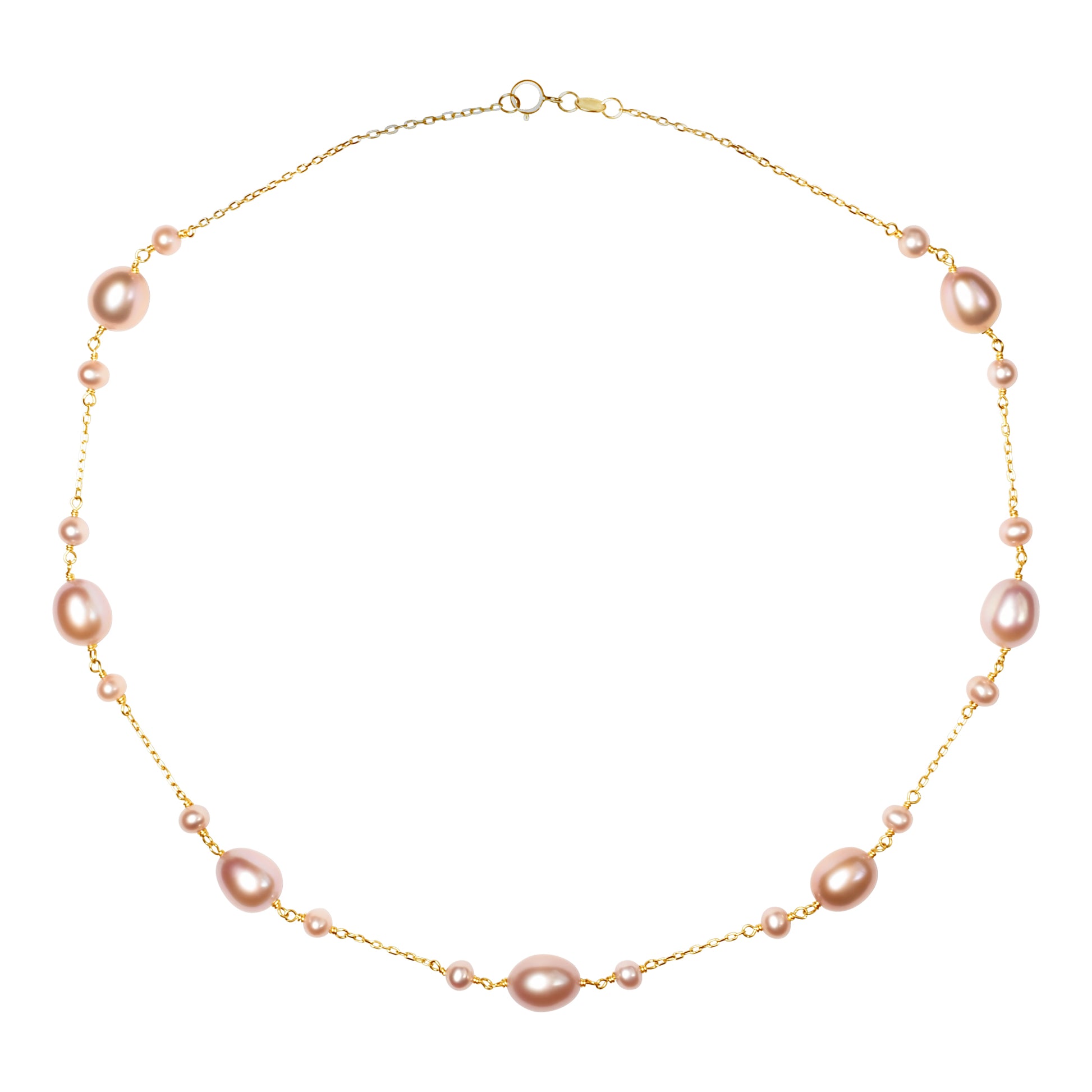 14k Pink Freshwater Pearl 7-Station Link Necklace 17"