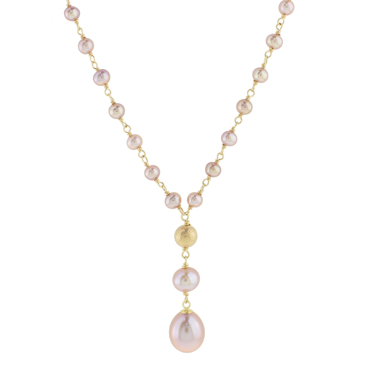 14k Pink Freshwater Pearl Link Y Necklace 18"
