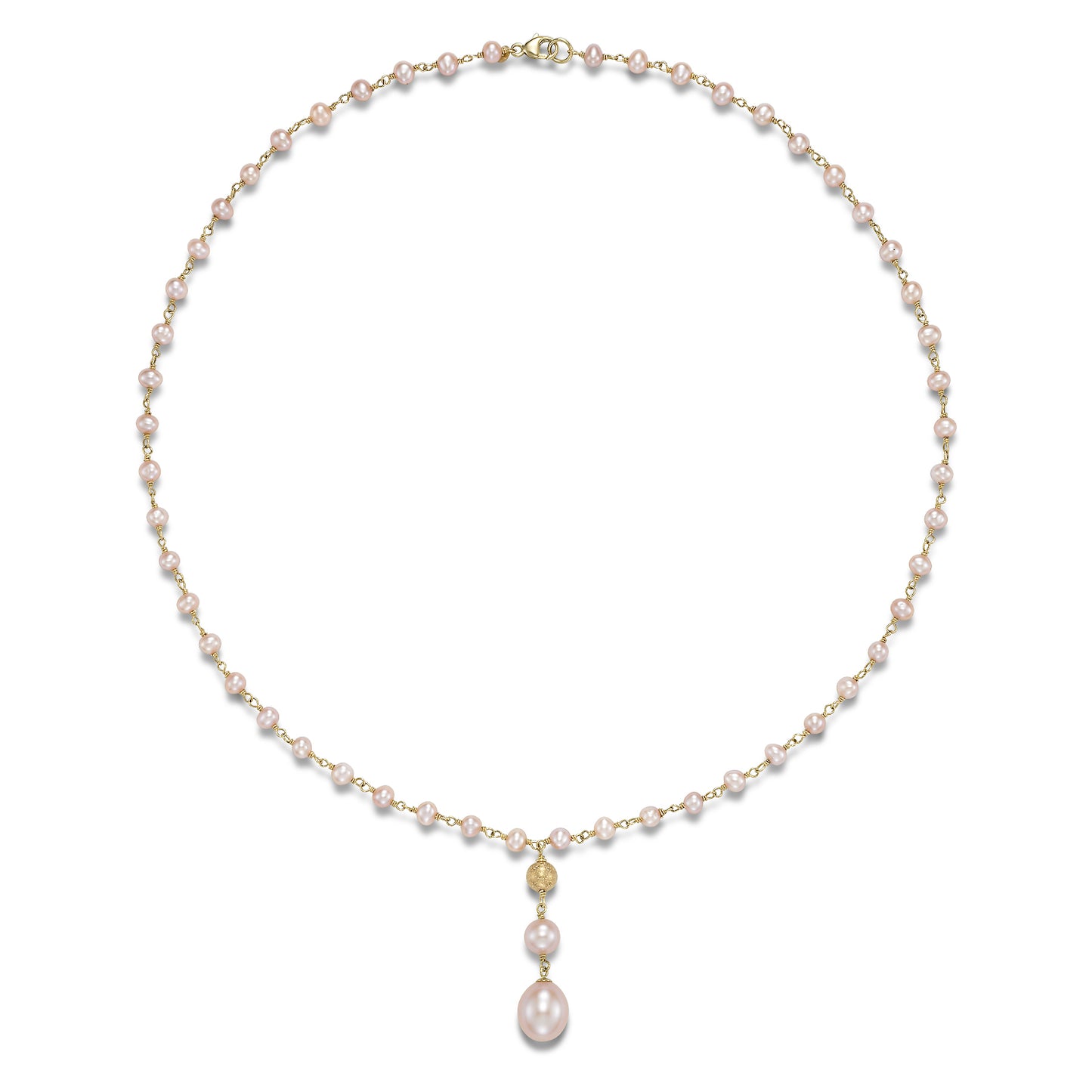 14k Pink Freshwater Pearl Link Y Necklace 18"