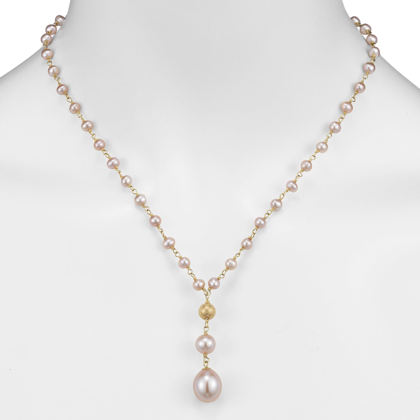 14k Pink Freshwater Pearl Link Y Necklace 18"