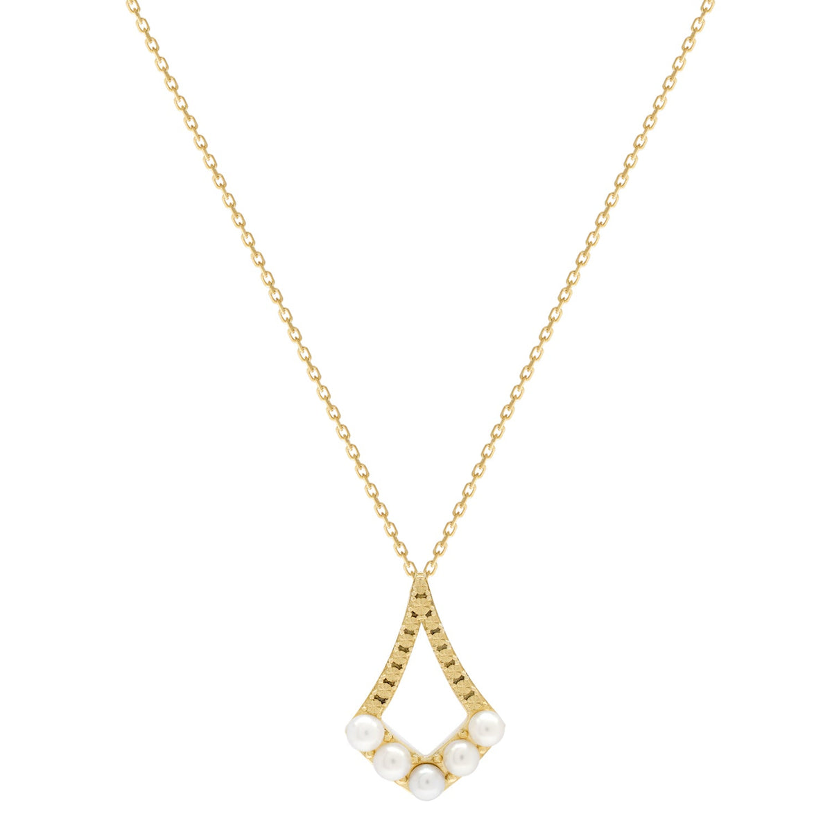14k Kite Shape White Pearl Necklace