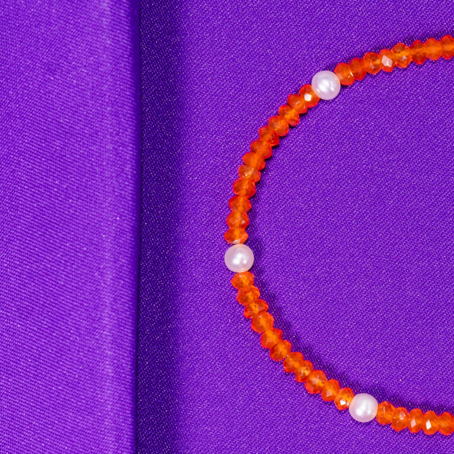 14k Rondelle Beaded Gemstone and White Freshwater Pearl Anklet 9.5" Carnelian