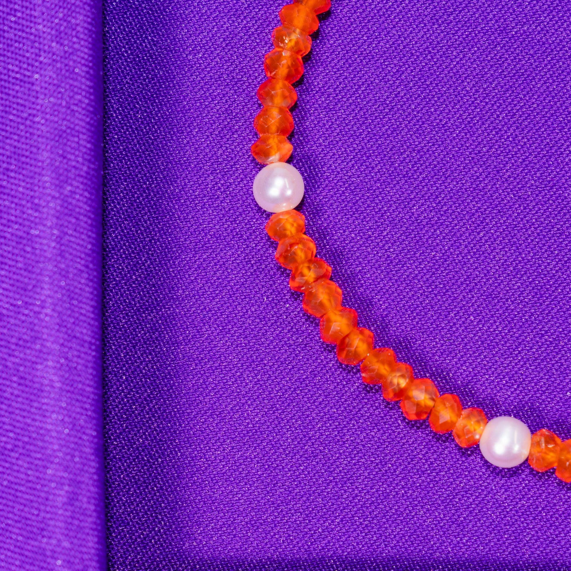 14k Rondelle Beaded Gemstone and White Freshwater Pearl Anklet 9.5" Carnelian