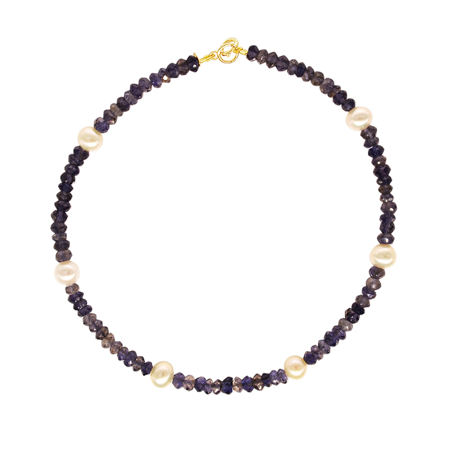 14k Rondelle Beaded Gemstone and White Freshwater Pearl Anklet 9.5" Iolite