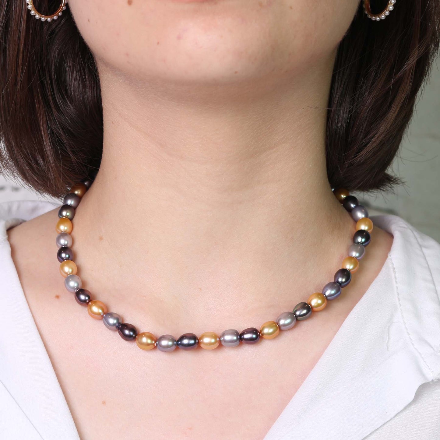 14k Champagne, Grey, Silver Grey Freshwater Pearl Knotted Necklace 17"/18"