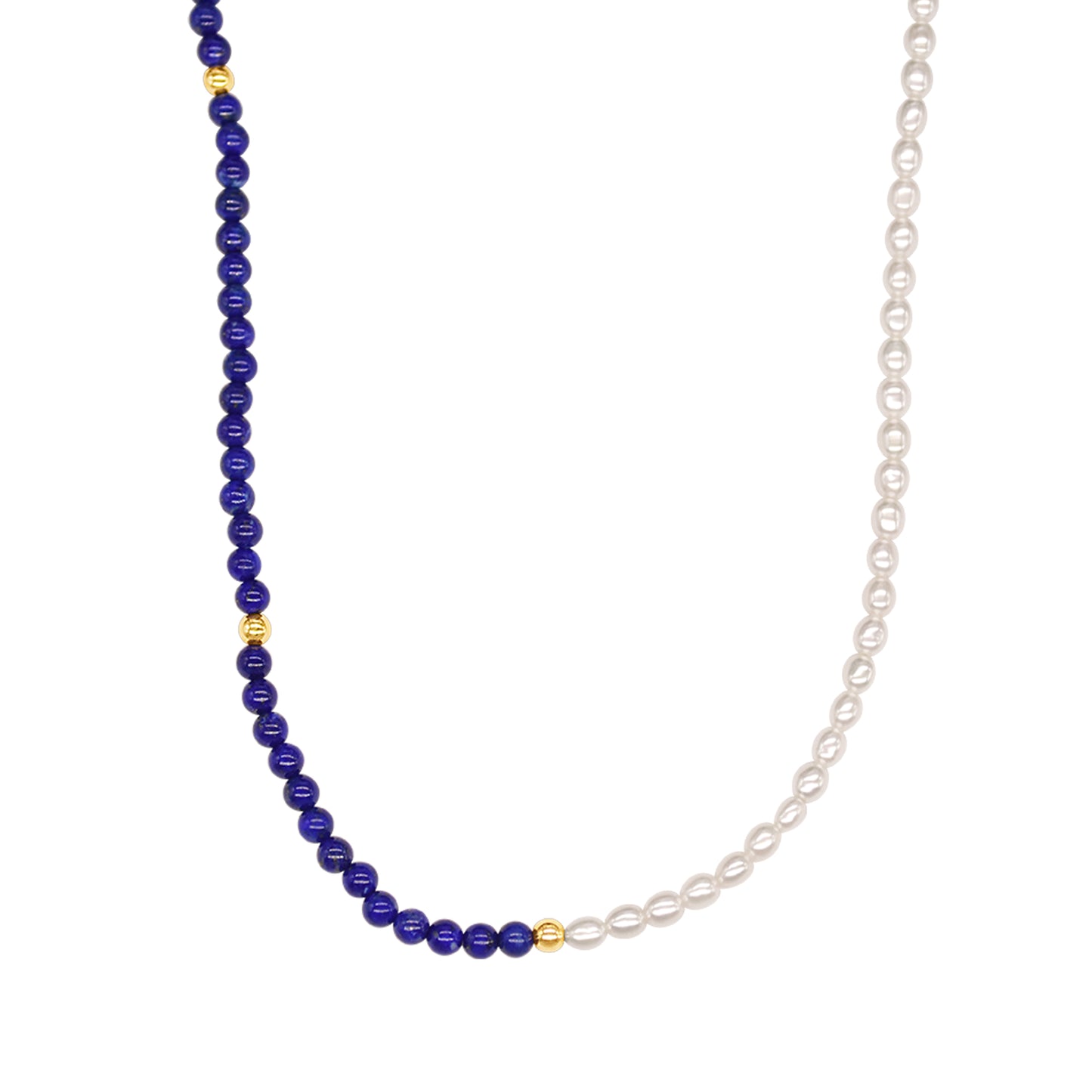 14k White Freshwater Pearl Half & Half Necklace 17" Lapis