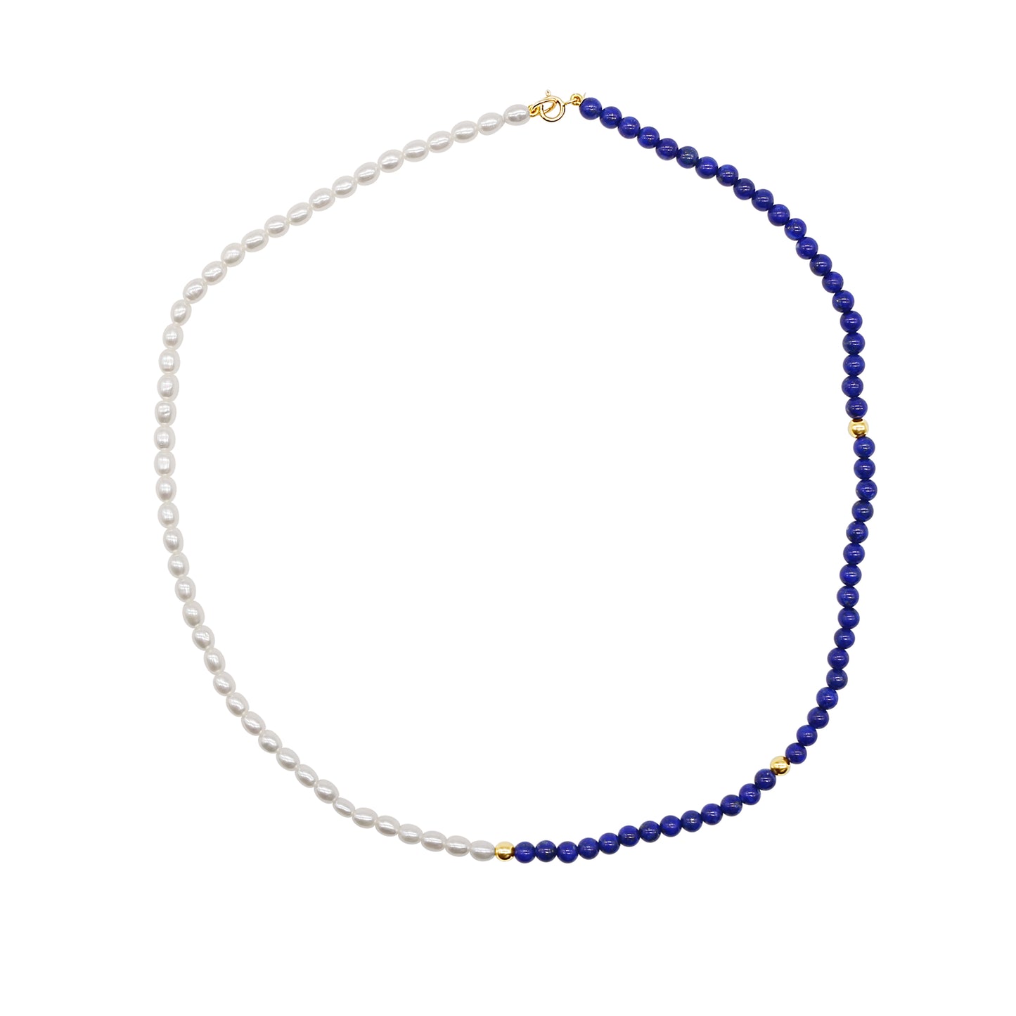 14k White Freshwater Pearl Half & Half Necklace 17" Lapis