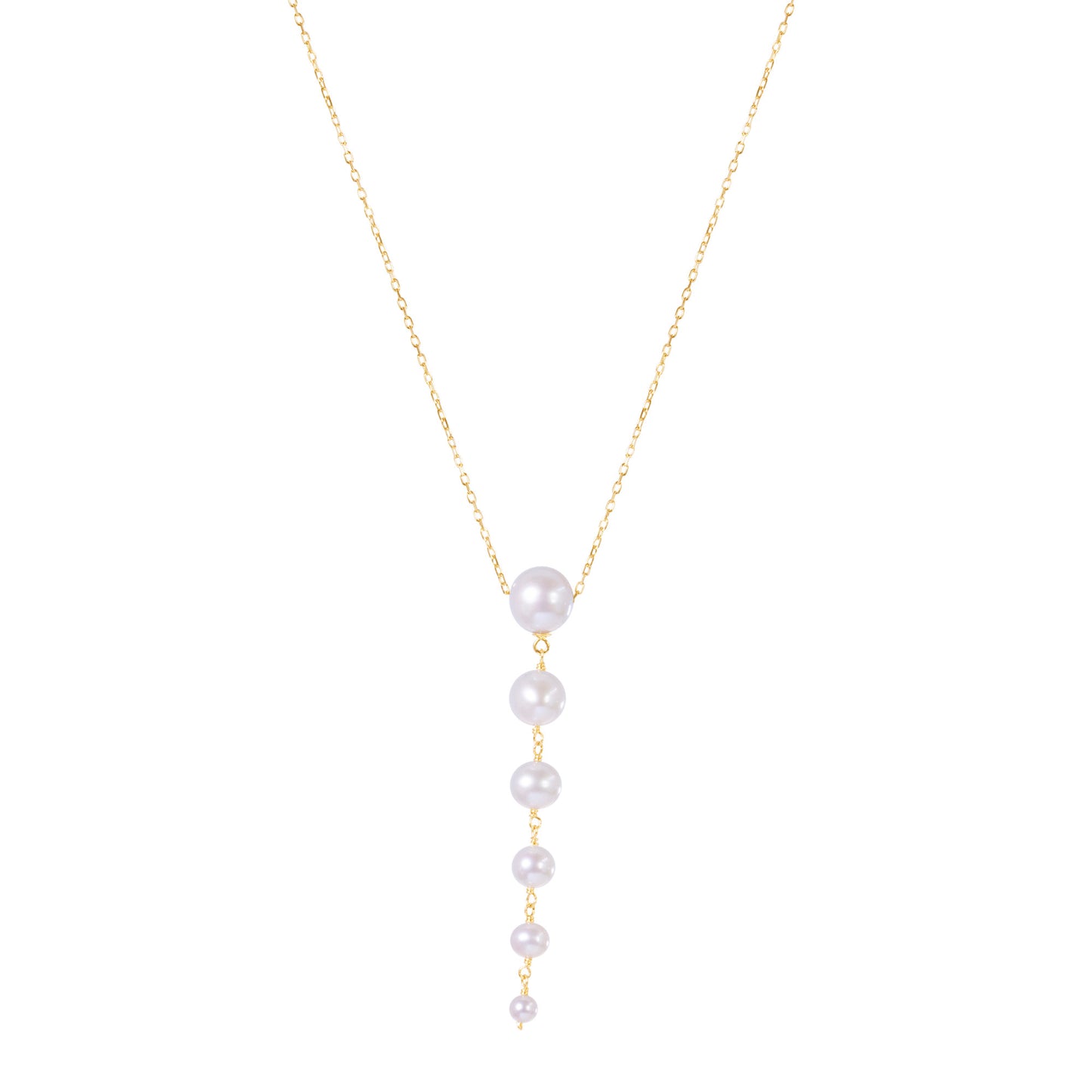 14k White Pearl Graduated Bead Slide Pendant Necklace 17"