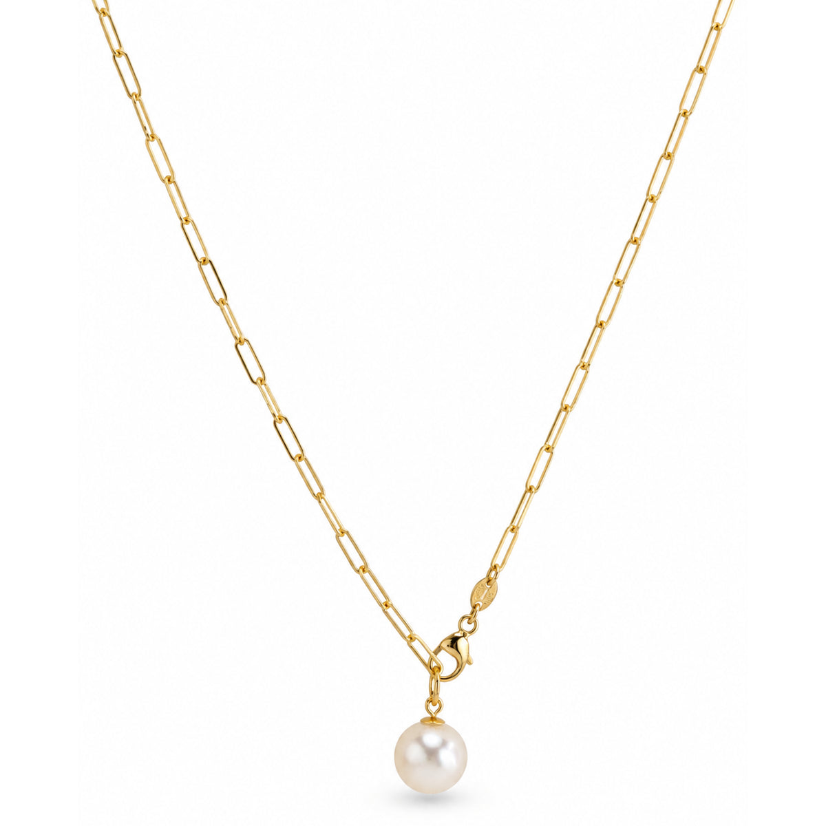14k White Pearl Drop Paperclip Chain Necklace