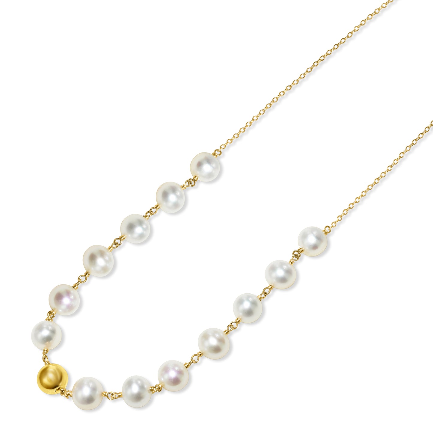 14k Freshwater Pearl Gold Ball Link Necklace