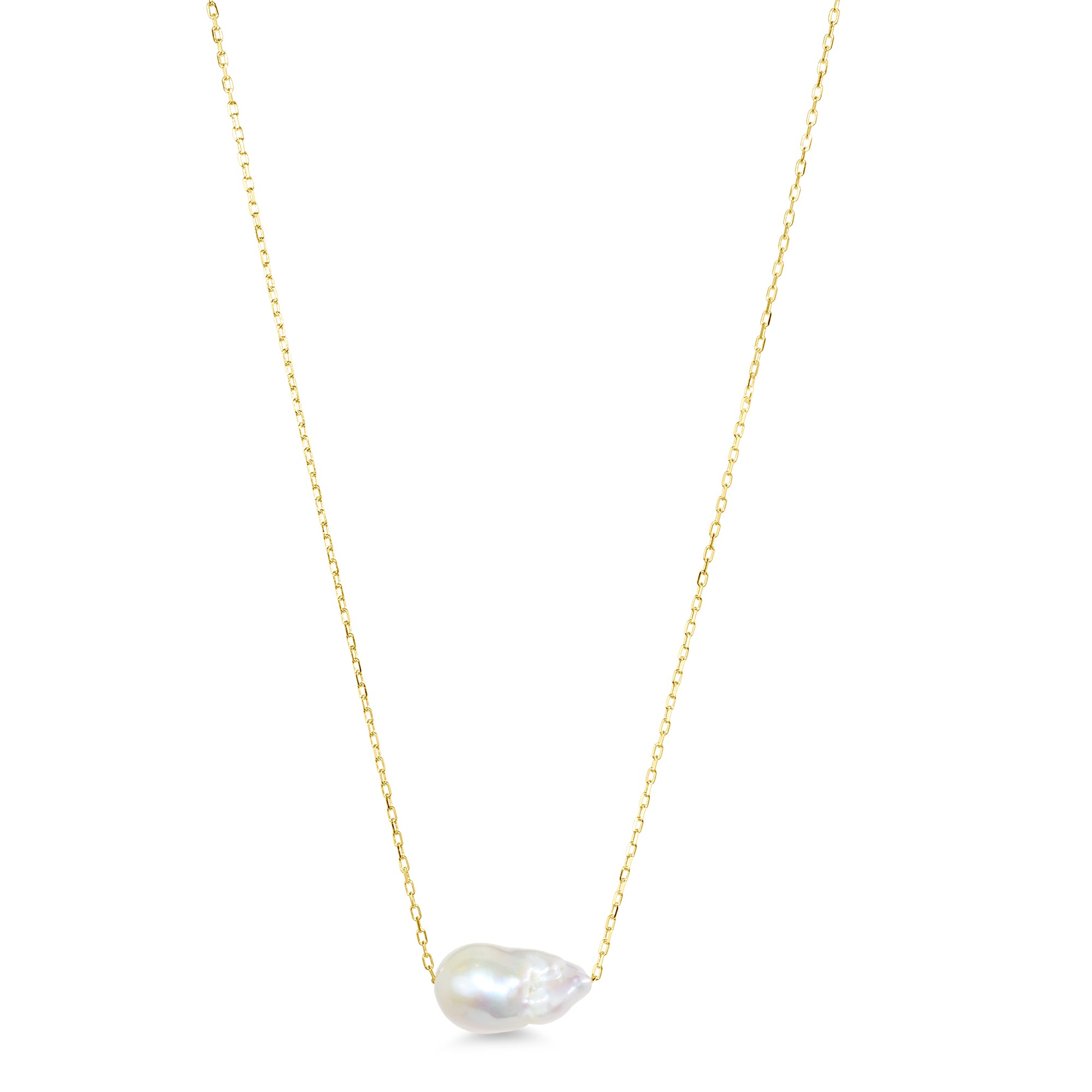 14k Baroque White Freshwater Pearl Slider Pendant Necklace 17"