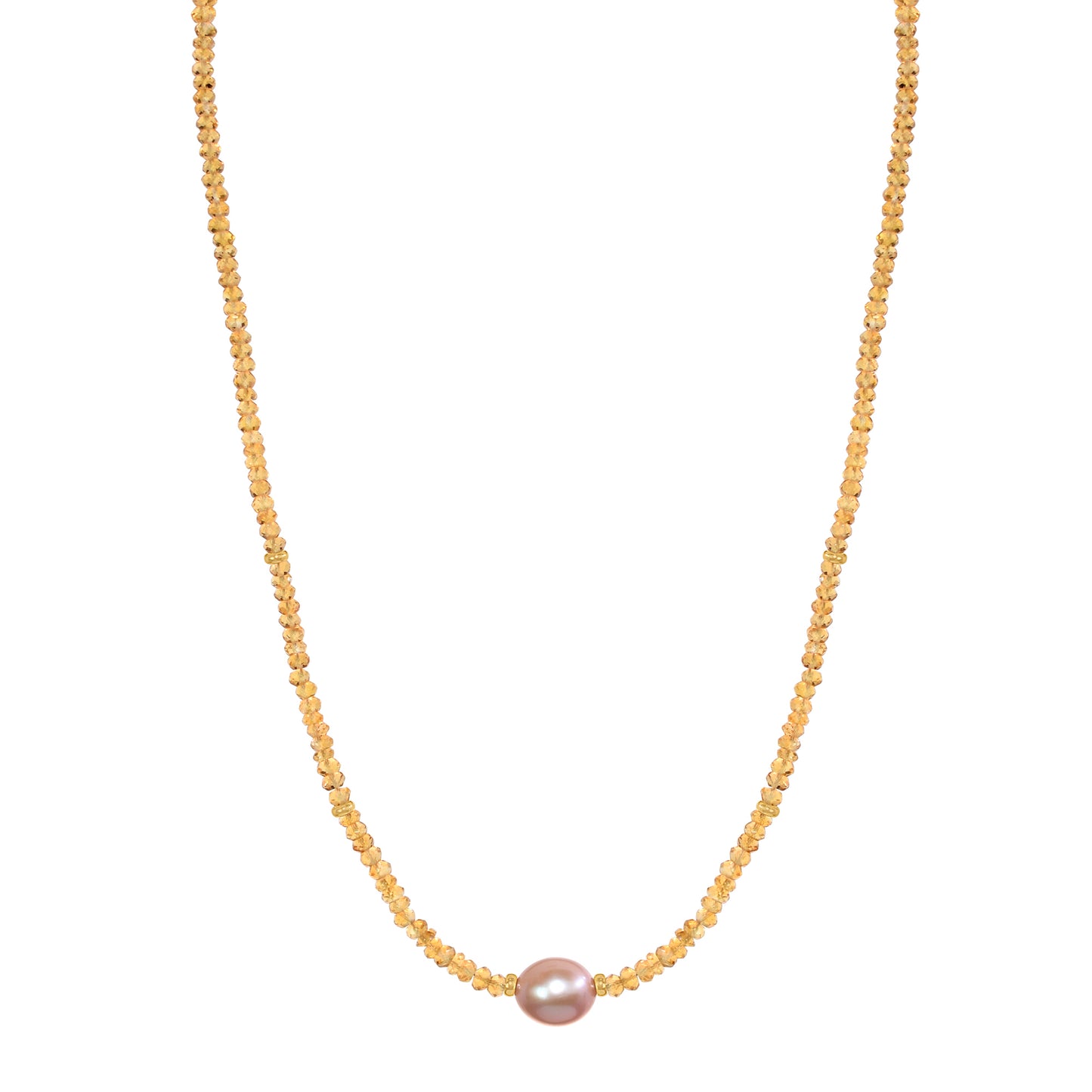 14k Gemstone Freshwater Pearl Center Necklace 17" Citrine & Pink Pearl
