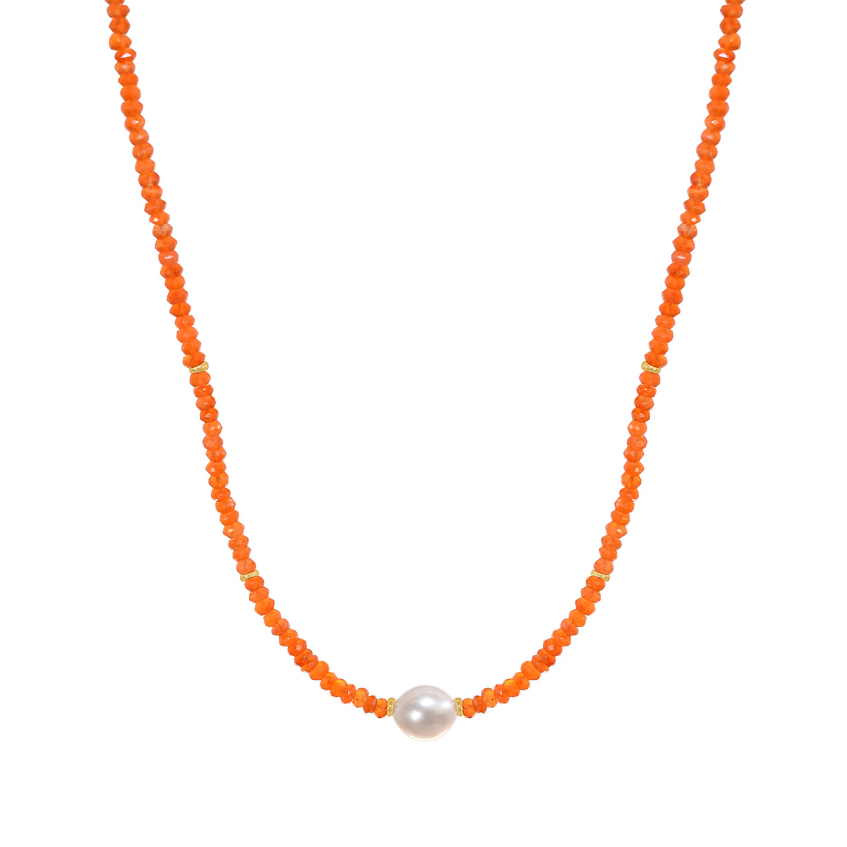 14k Gemstone Freshwater Pearl Center Necklace 17" Carnelian & White Pearl