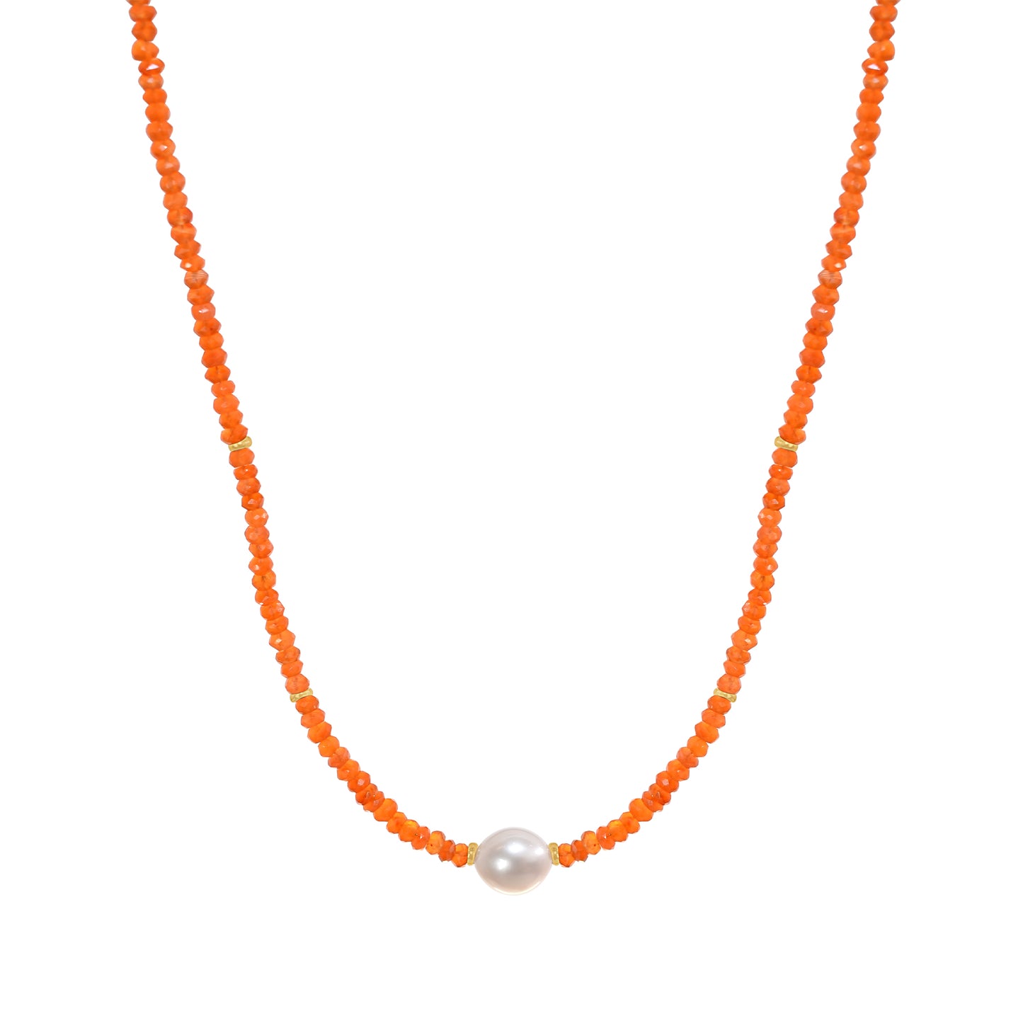 14k Gemstone Freshwater Pearl Center Necklace 17" Carnelian & White Pearl