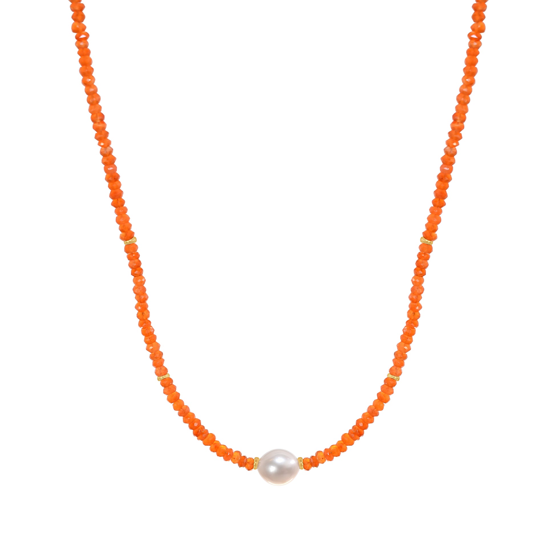14k Gemstone Freshwater Pearl Center Necklace 17" Carnelian & White Pearl