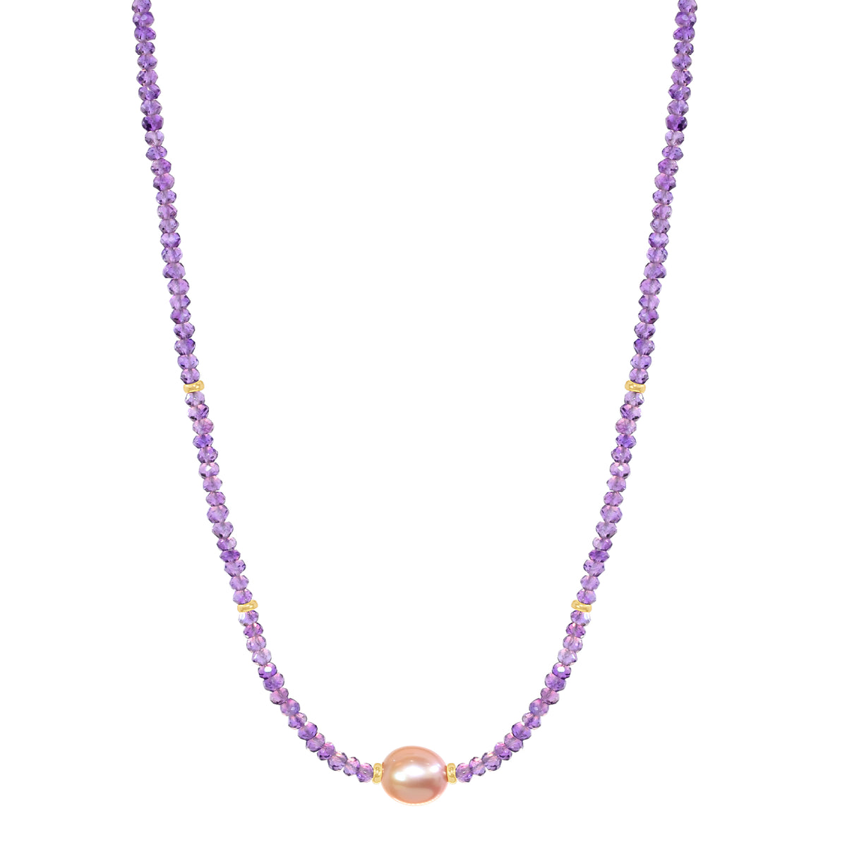 14k Gemstone Freshwater Pearl Center Necklace 17" Amethyst & Pink Pearl