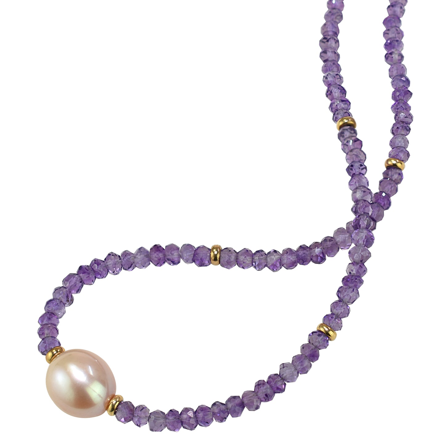 14k Gemstone Freshwater Pearl Center Necklace 17" Amethyst & Pink Pearl