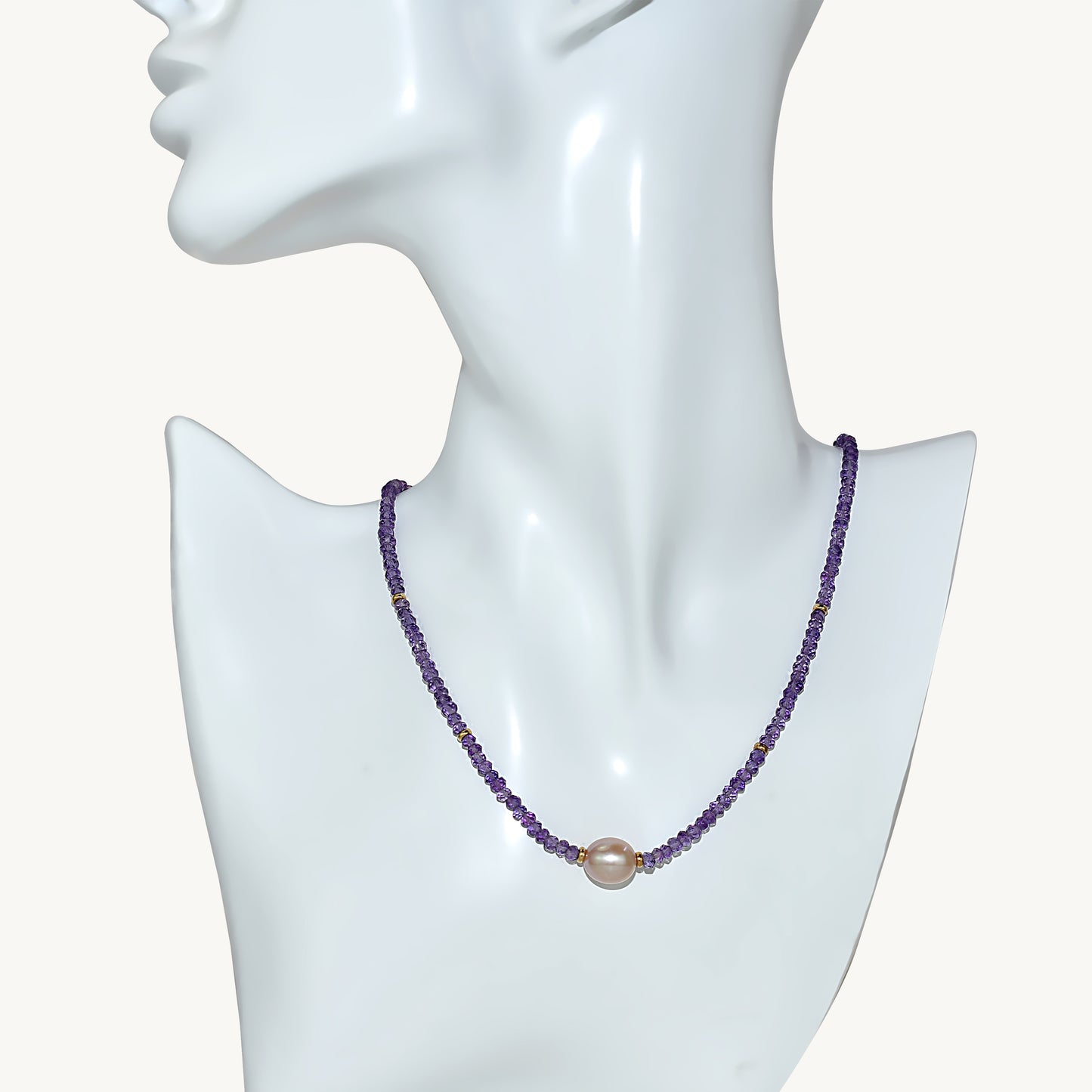 14k Gemstone Freshwater Pearl Center Necklace 17" Amethyst & Pink Pearl
