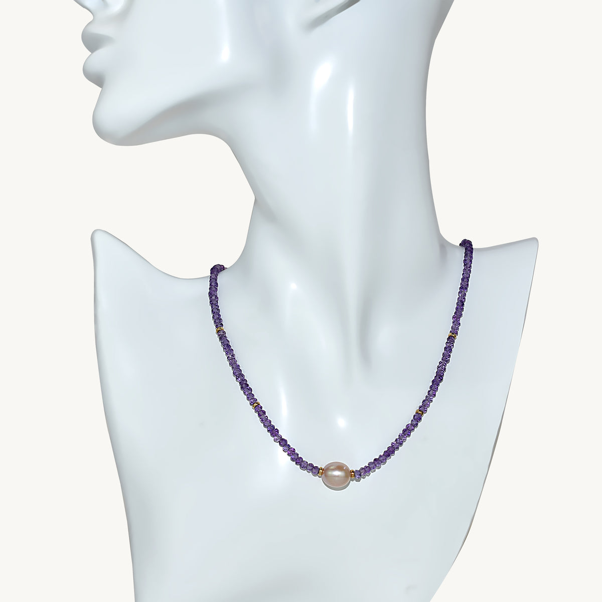 14k Gemstone Freshwater Pearl Center Necklace 17" Amethyst & Pink Pearl