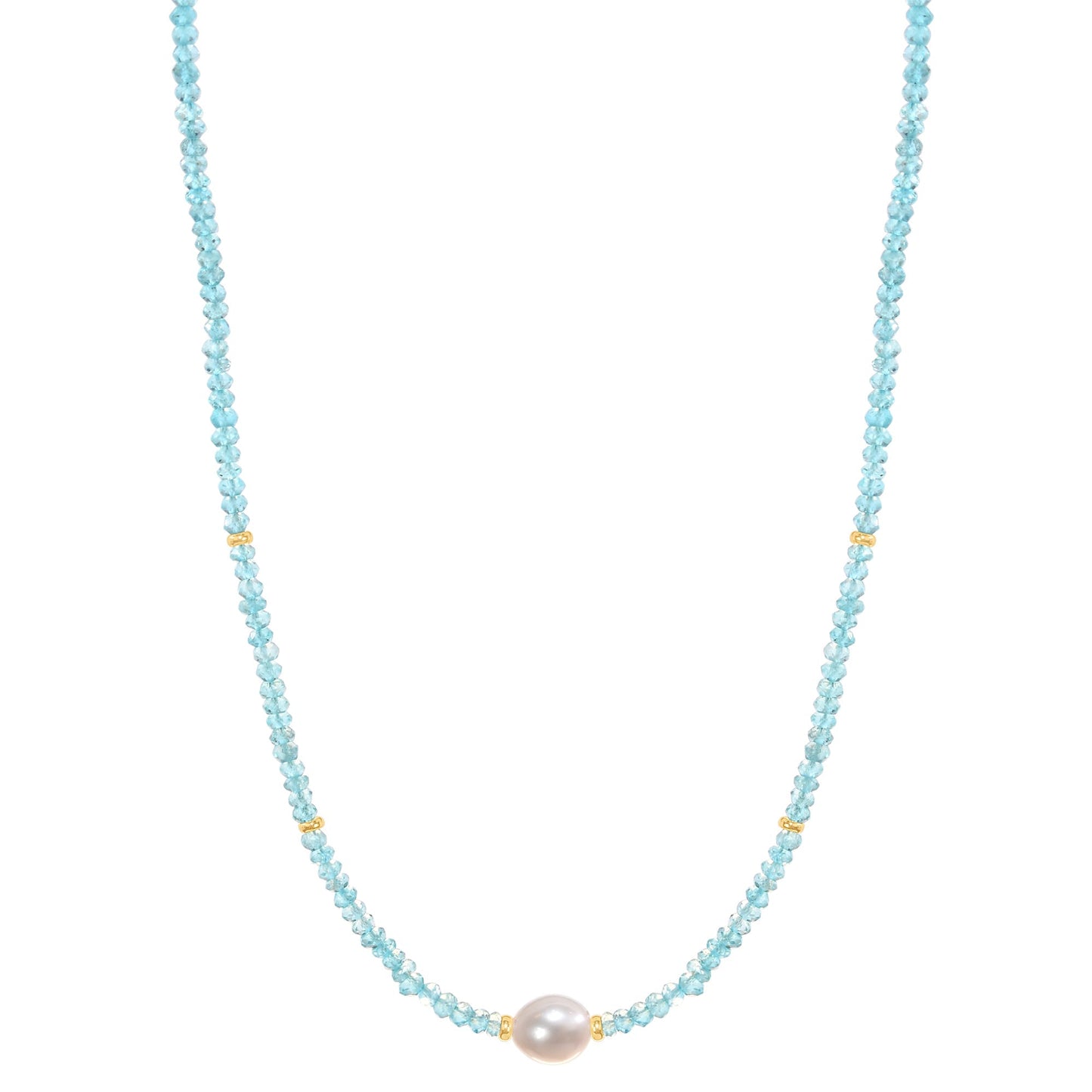 14k Apatite White Freshwater Pearl Center Necklace 17" Jewelmak Shop