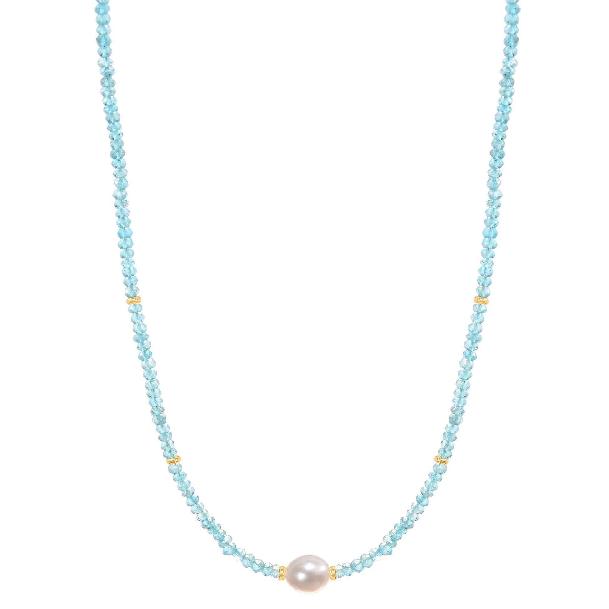 14k Apatite White Freshwater Pearl Center Necklace 17" Jewelmak Shop