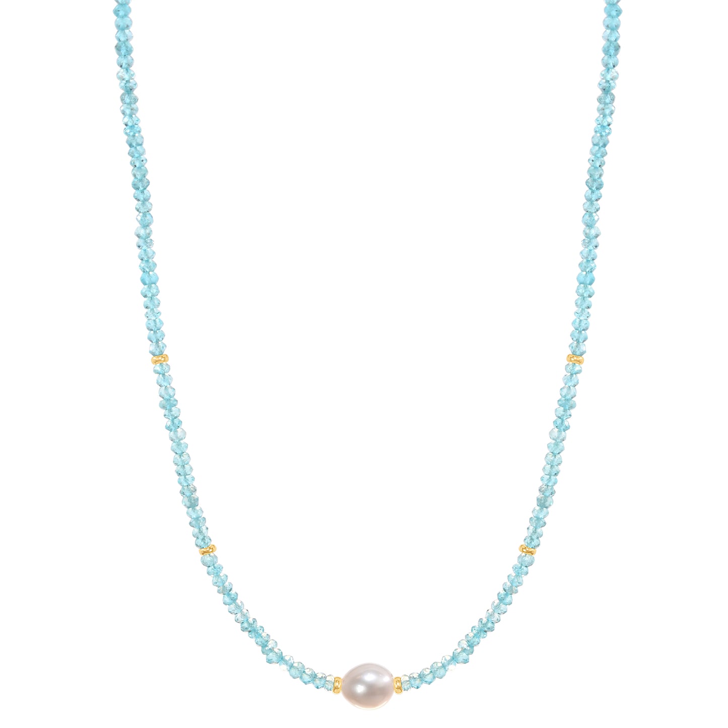 14k Gemstone Freshwater Pearl Center Necklace 17" Apatite & White Pearl