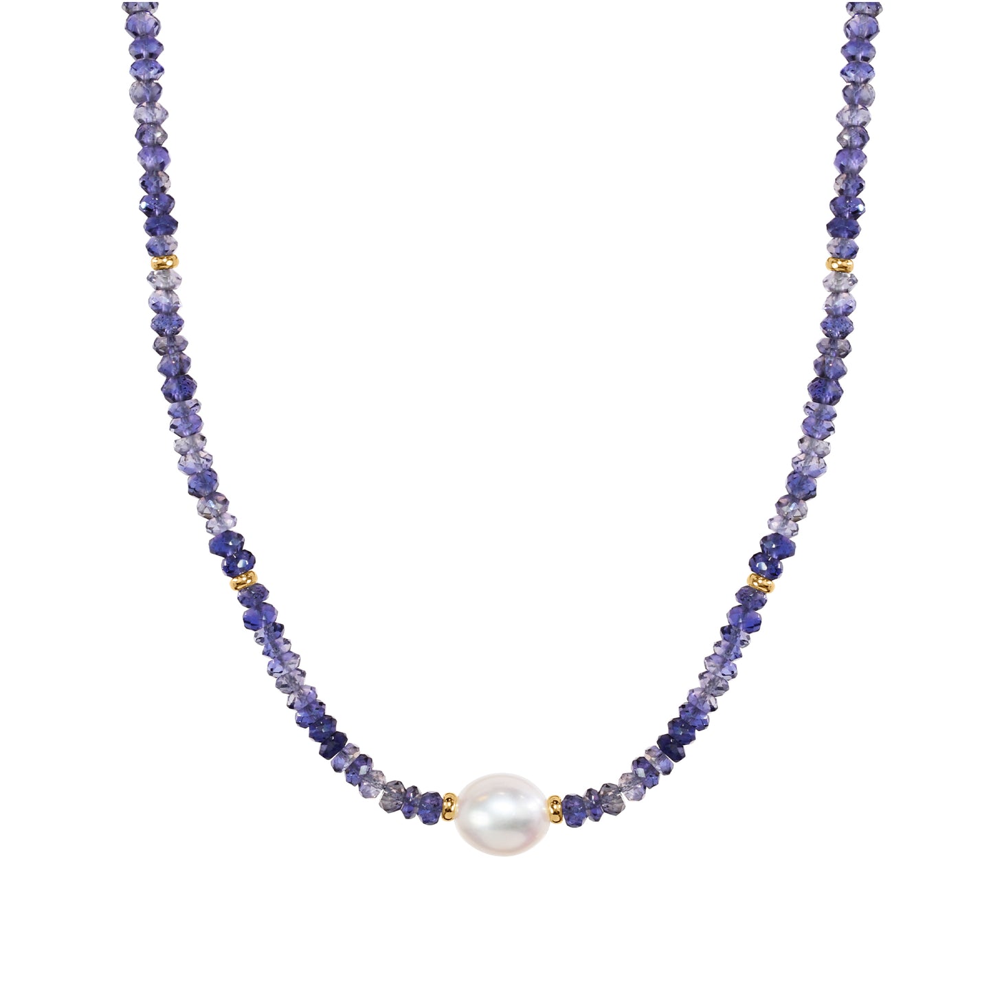 14k Gemstone Freshwater Pearl Center Necklace 17" Iolite & White Pearl