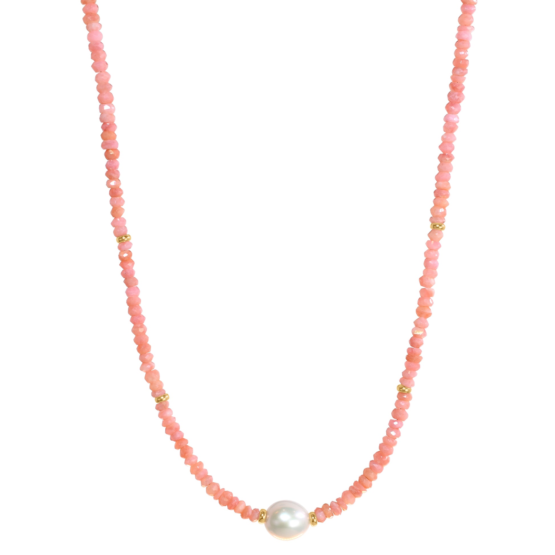 14k Gemstone Freshwater Pearl Center Necklace 17" Pink Opal & White Pearl