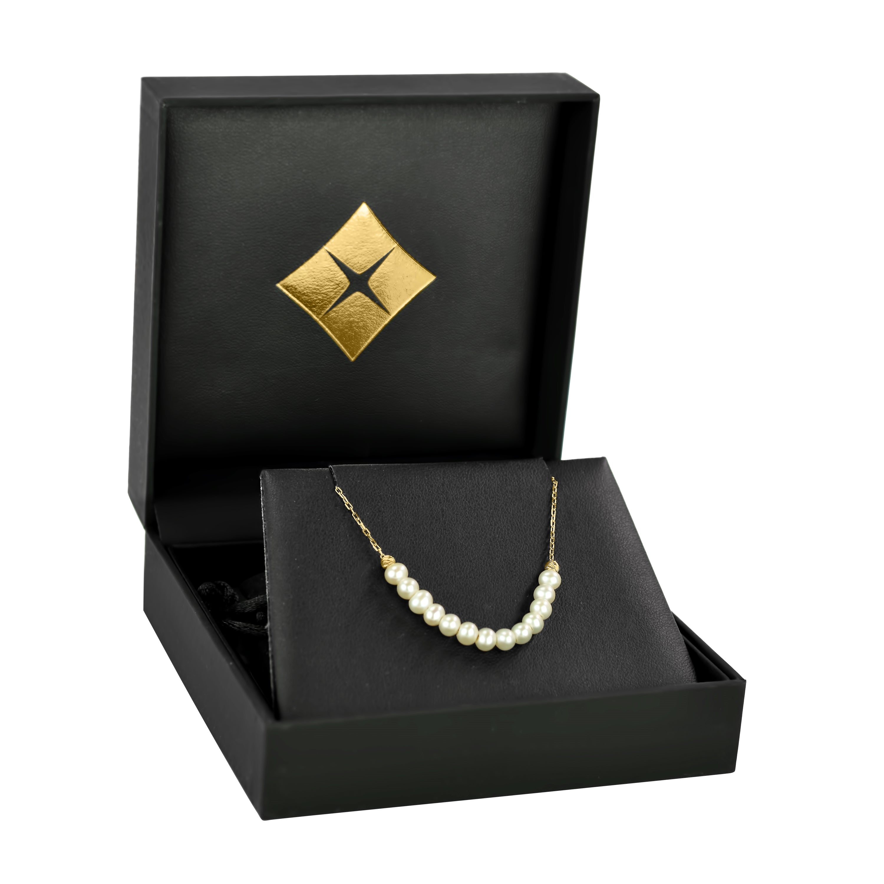 14k Yellow Gold White Pearl Center Slider Necklace 17"