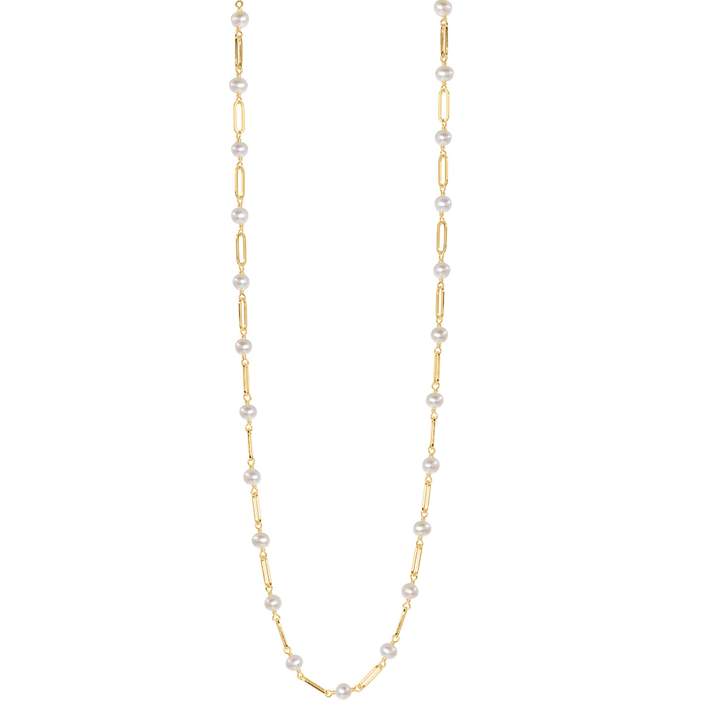 14k White Freshwater Pearl Paperclip 1x1 Necklace 18"