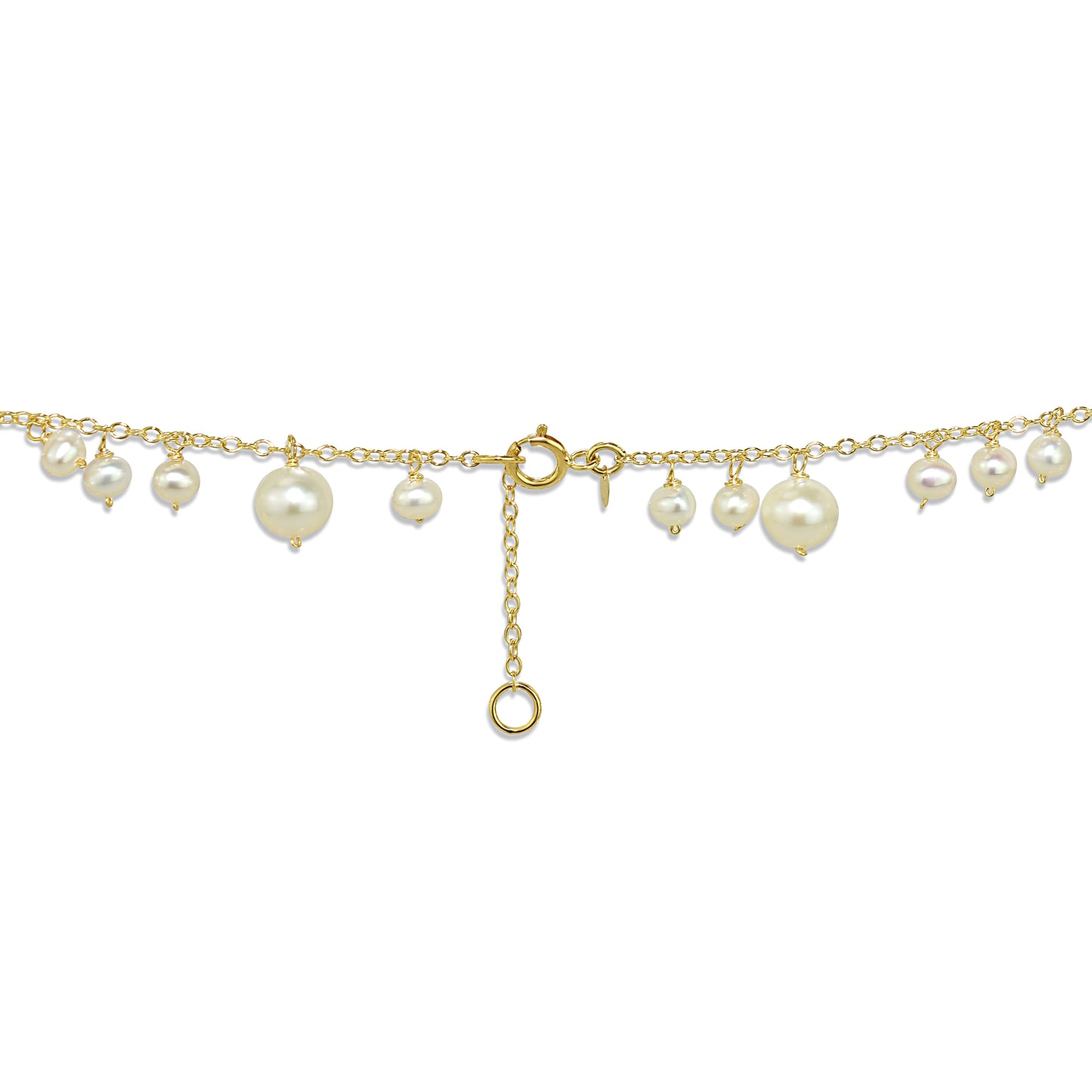 14k White Freshwater Pearl Drop Anklet 8.5"-9.5"