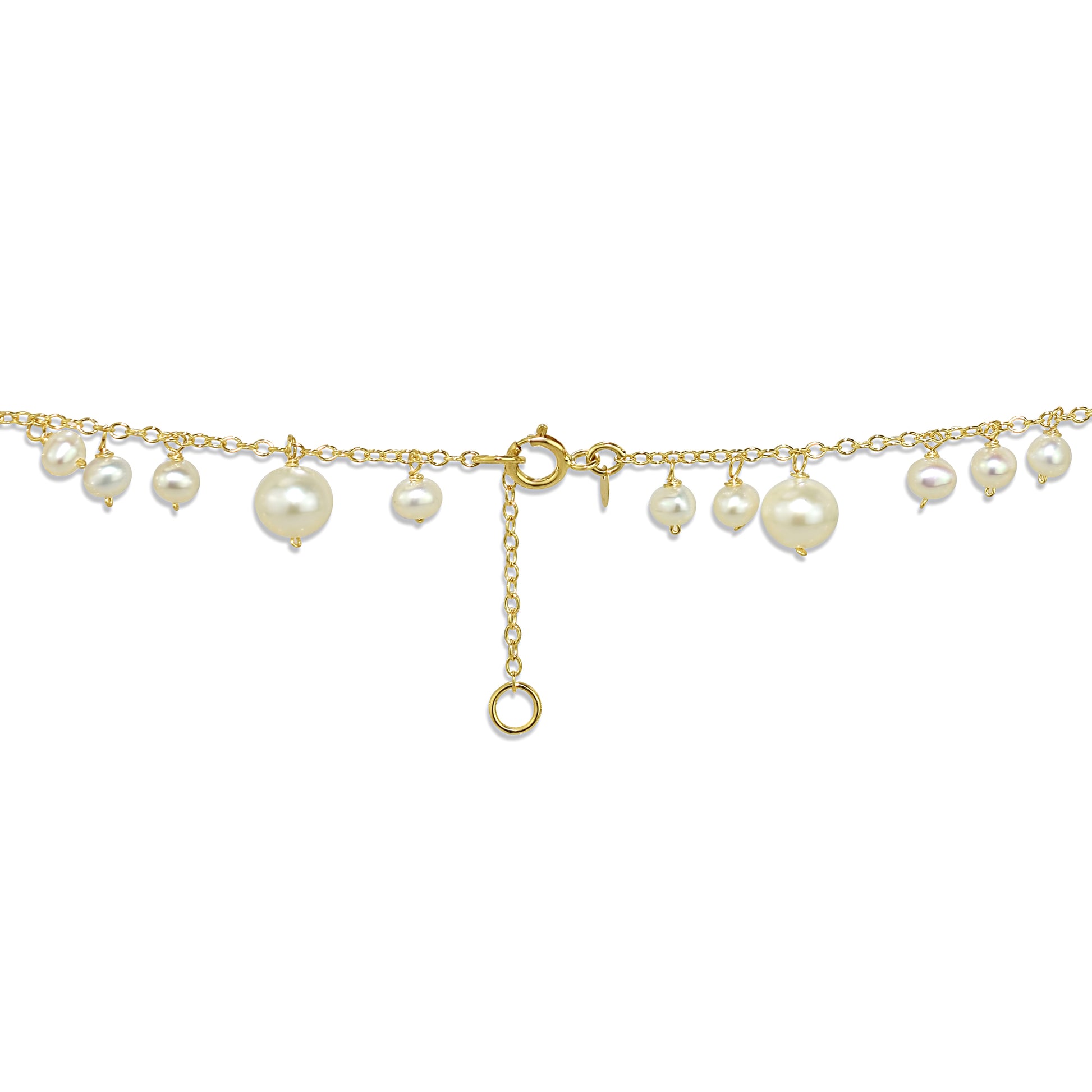 14k White Freshwater Pearl Drop Anklet 8.5"-9.5"