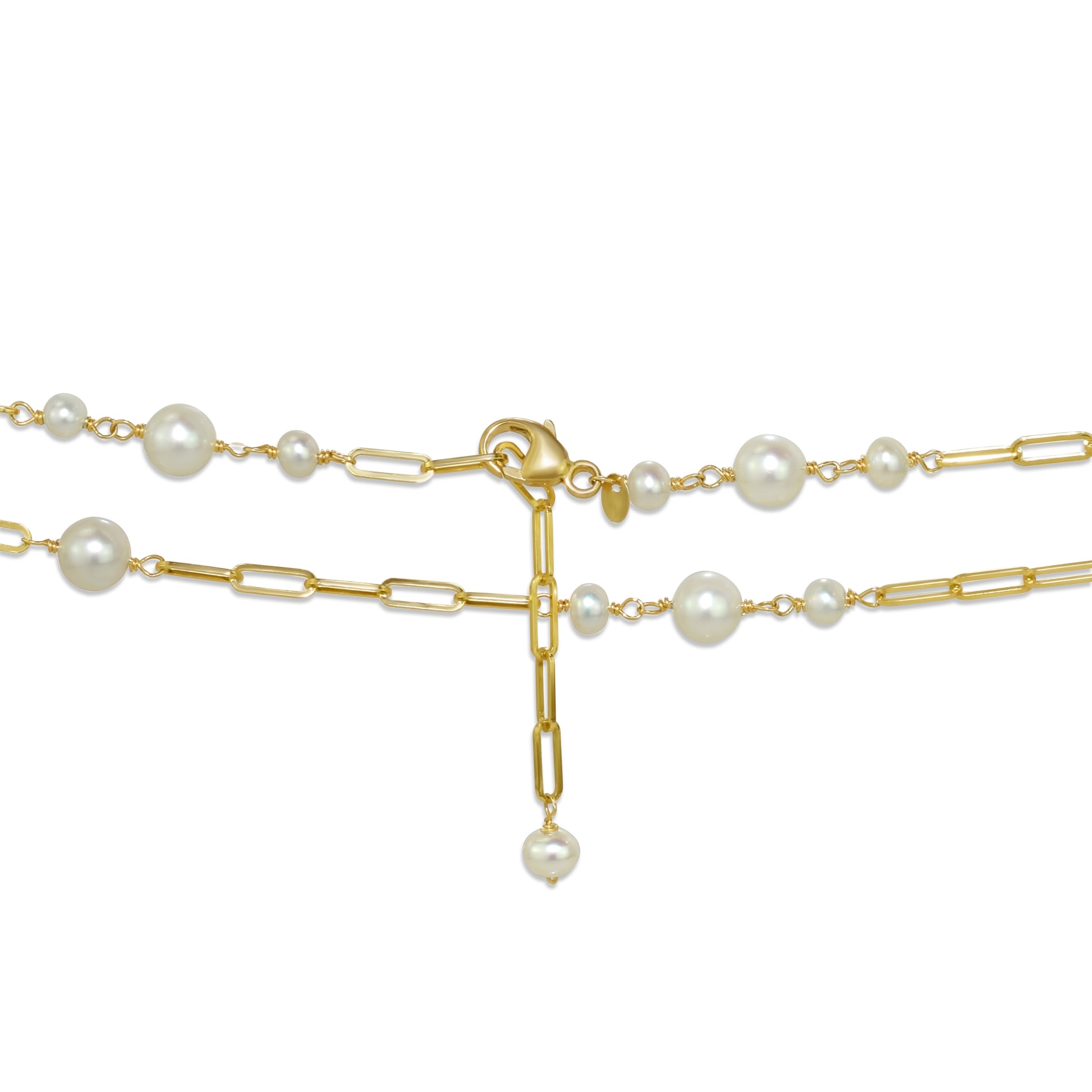 14k White Freshwater Pearl Station Paperclip Chain Anklet 9.5"