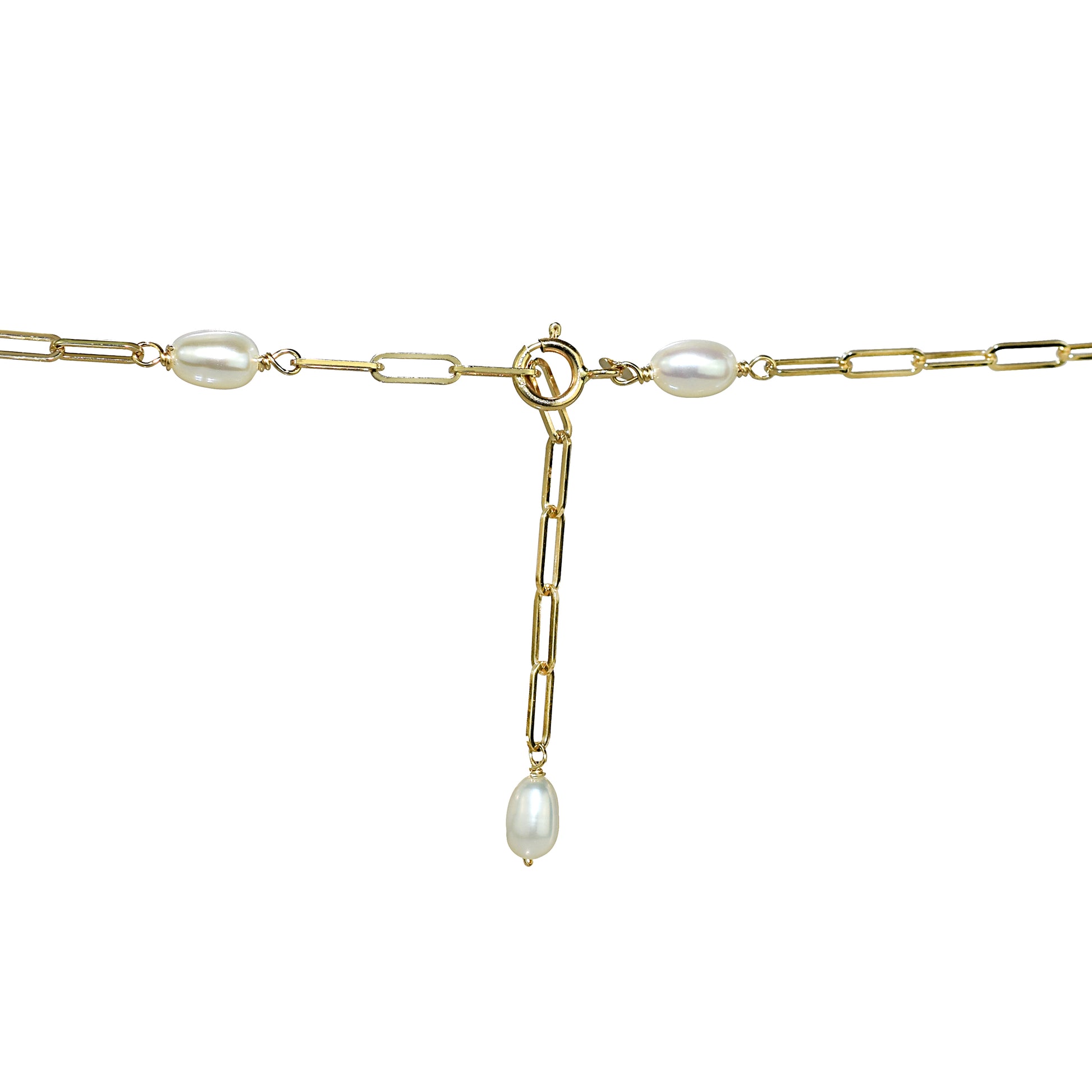 14k White Freshwater Pearl Station Paperclip Anklet 9.5"
