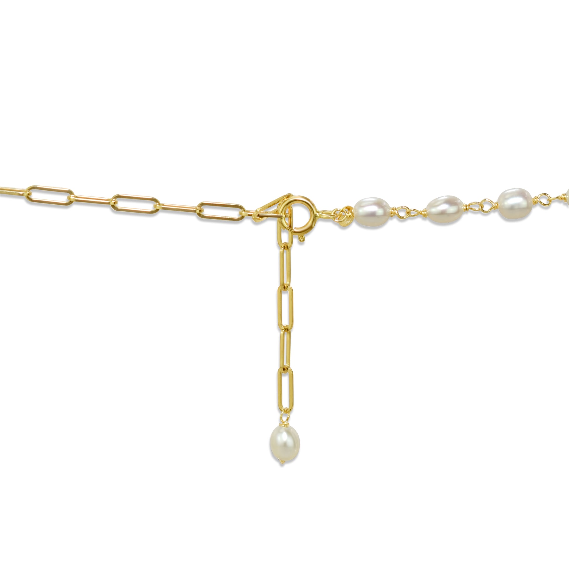 14k White Freshwater Pearl Link Gold Chain Anklet 9.5" - Needs image