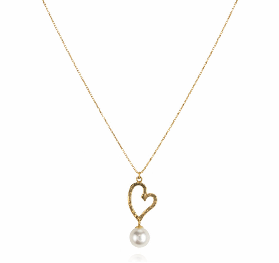14k White Pearl Open Heart Pendant Necklace 17"