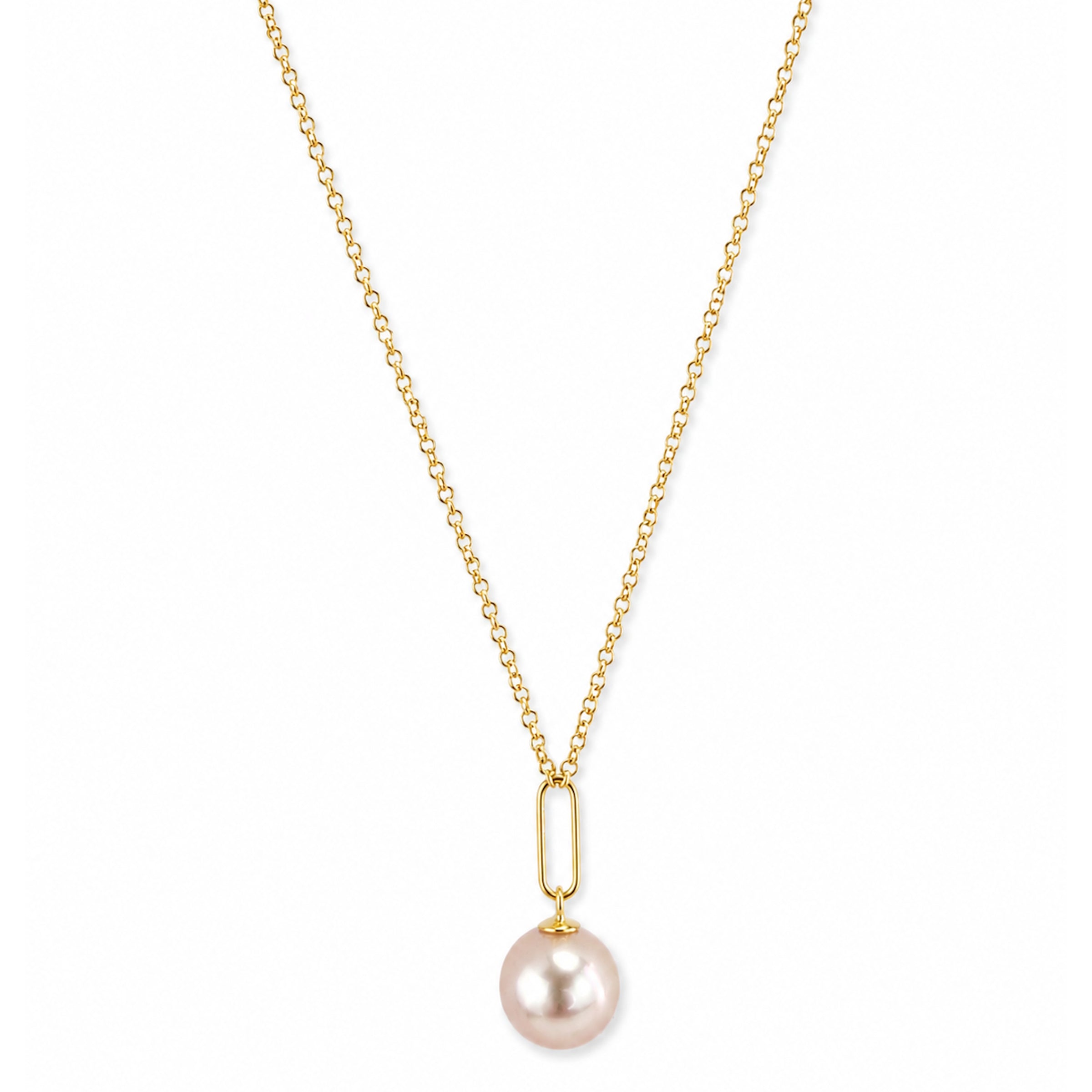 14k Natural Pink Pearl Paperclip Dropo Necklace