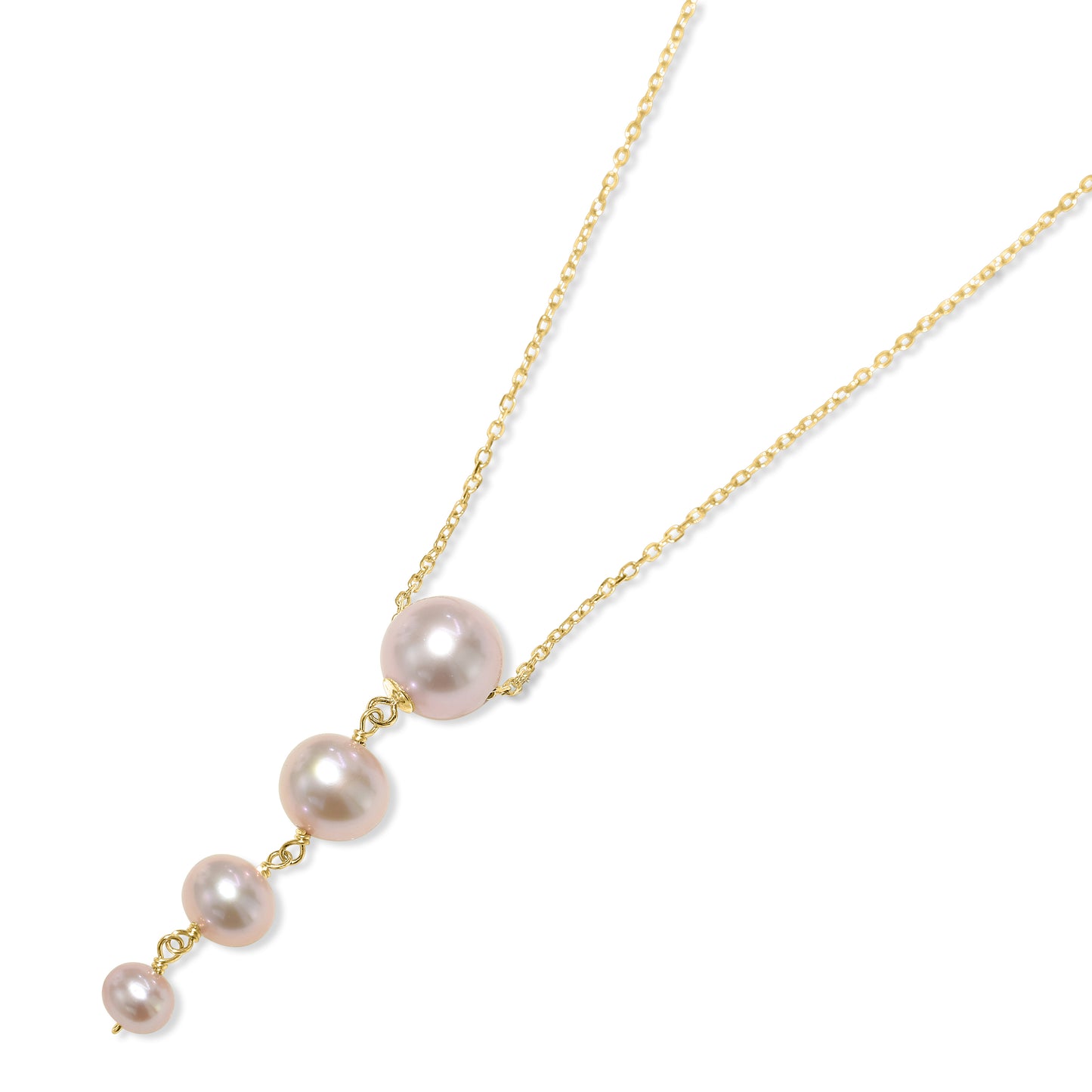 14k Natural Pink or White Pearl Graduated Slide Pendant Necklace