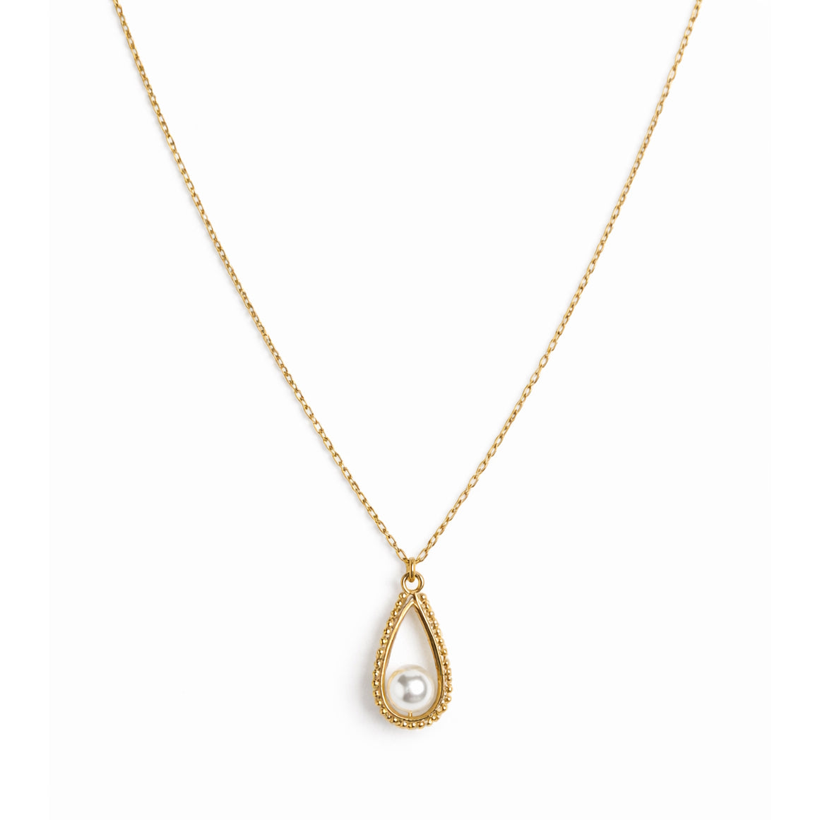 14K White Pearl Open Pear Shape Pendant Necklace 17"