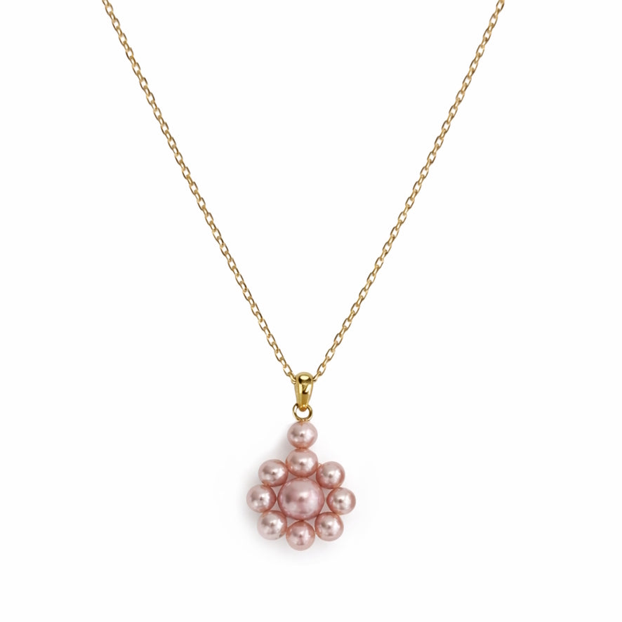14k Natural Pink Pearl Flower Pendant Necklace 17"