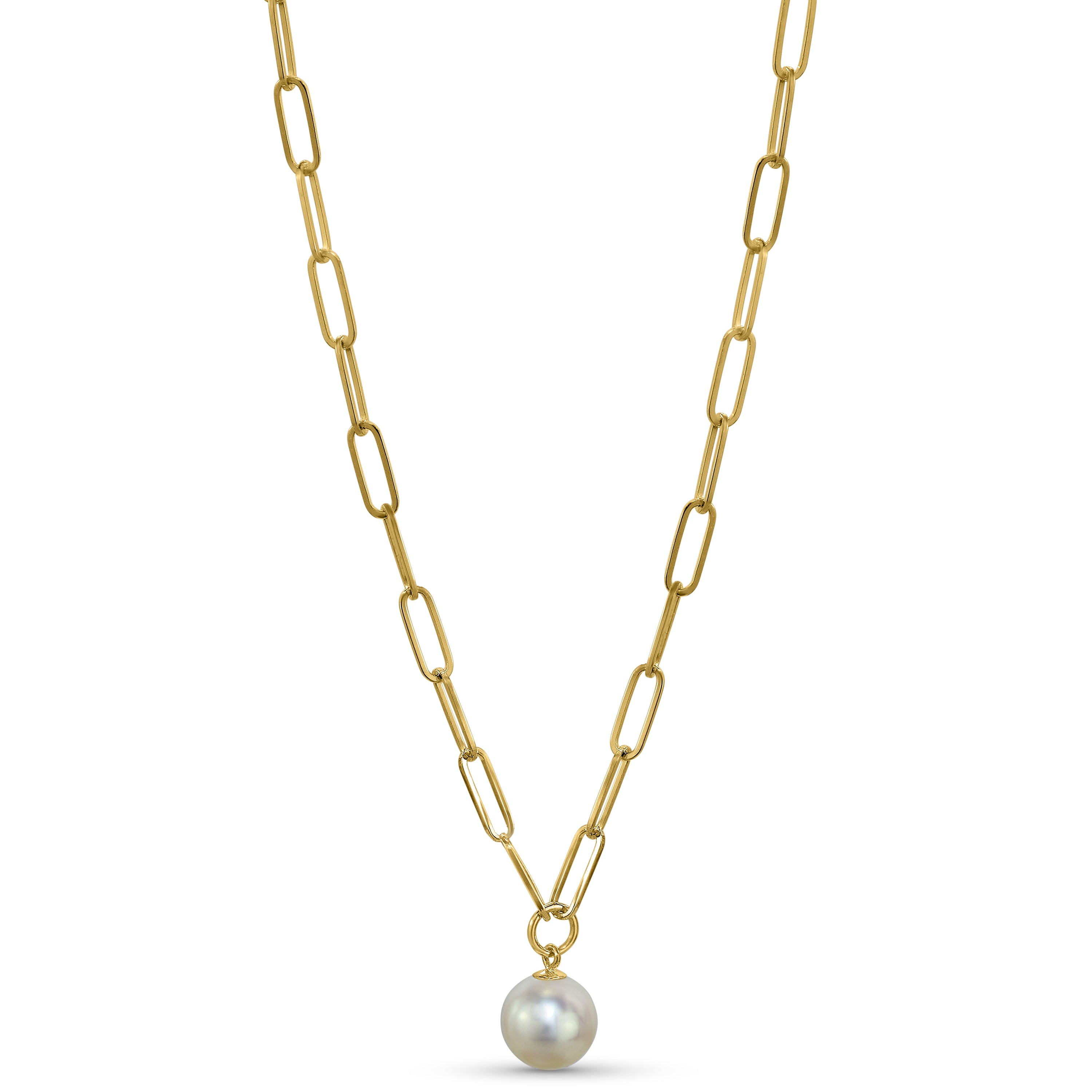 14k White Cultured Pearl Drop Paperclip Necklace