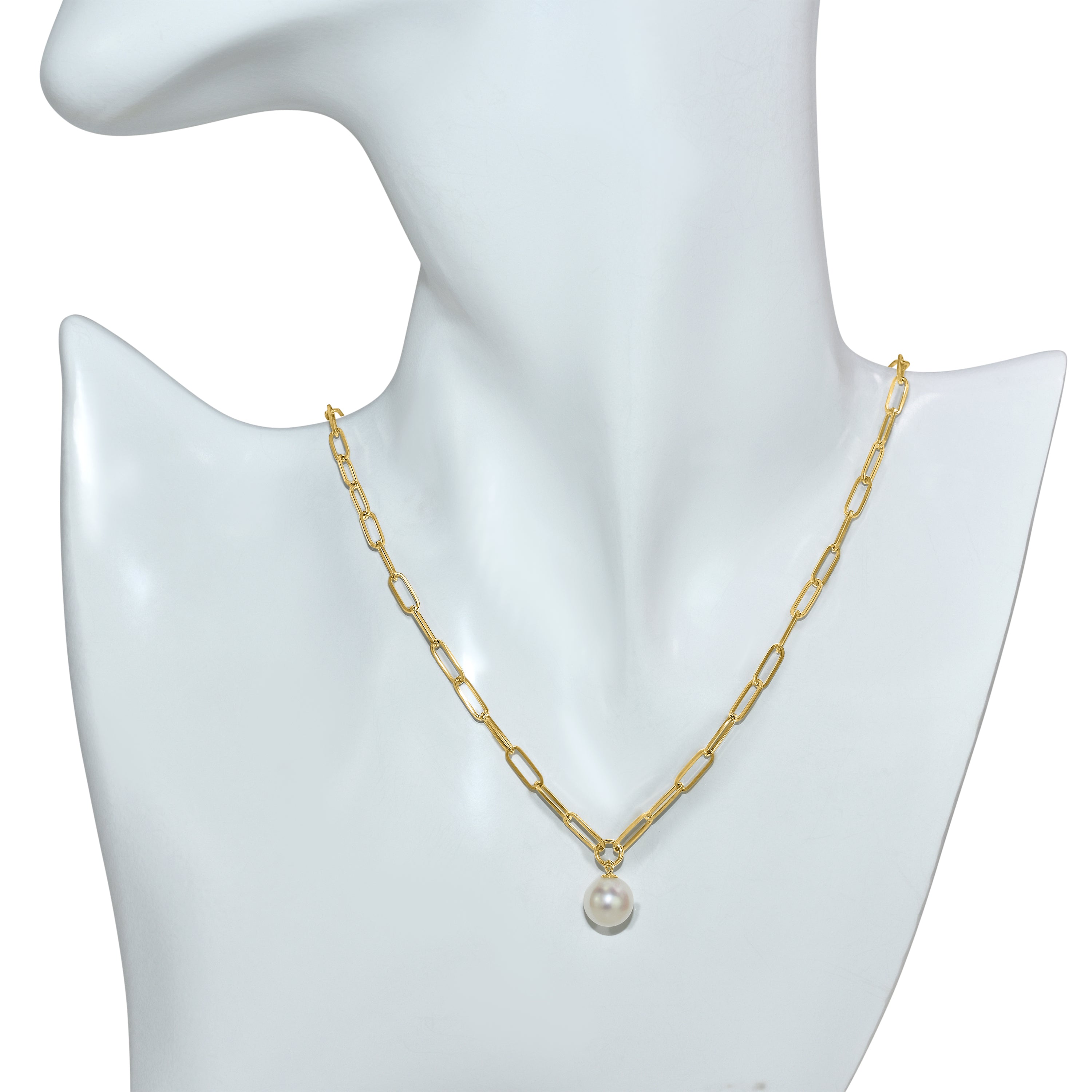 14k White Cultured Pearl Drop Paperclip Necklace