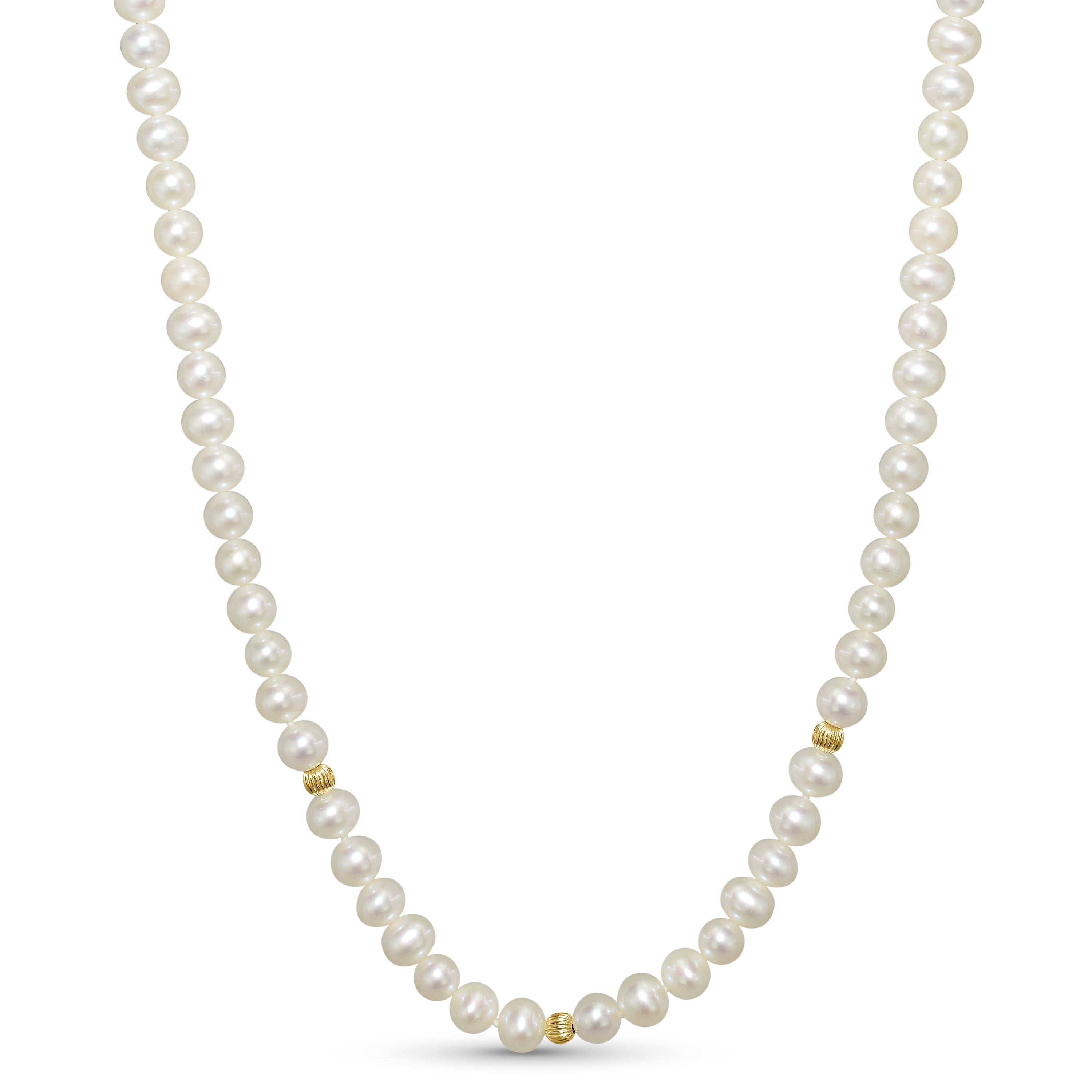 14k White Pearl Corrugated Gold Ball Necklace