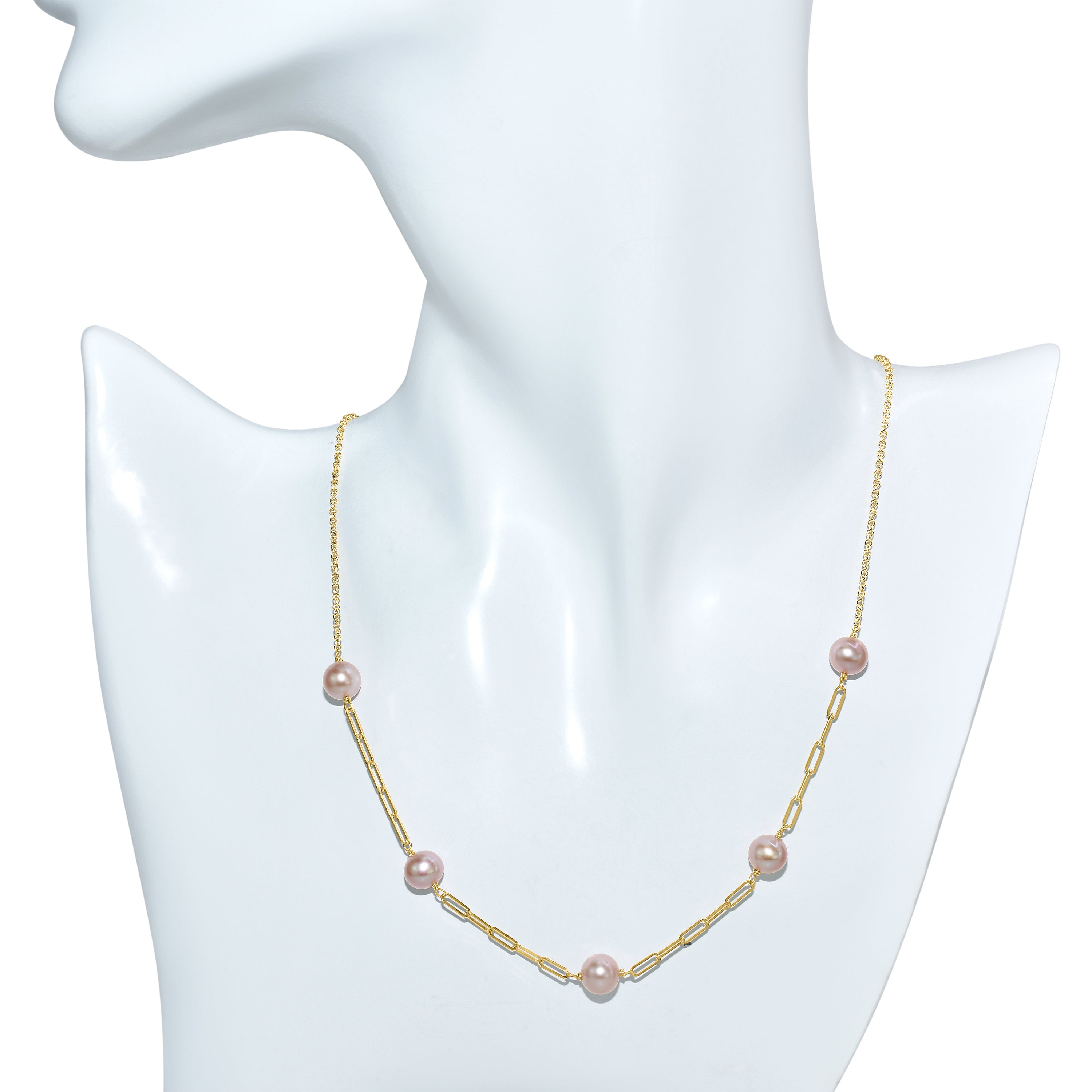 14k Natural Pink Pearl 5 Station Necklace