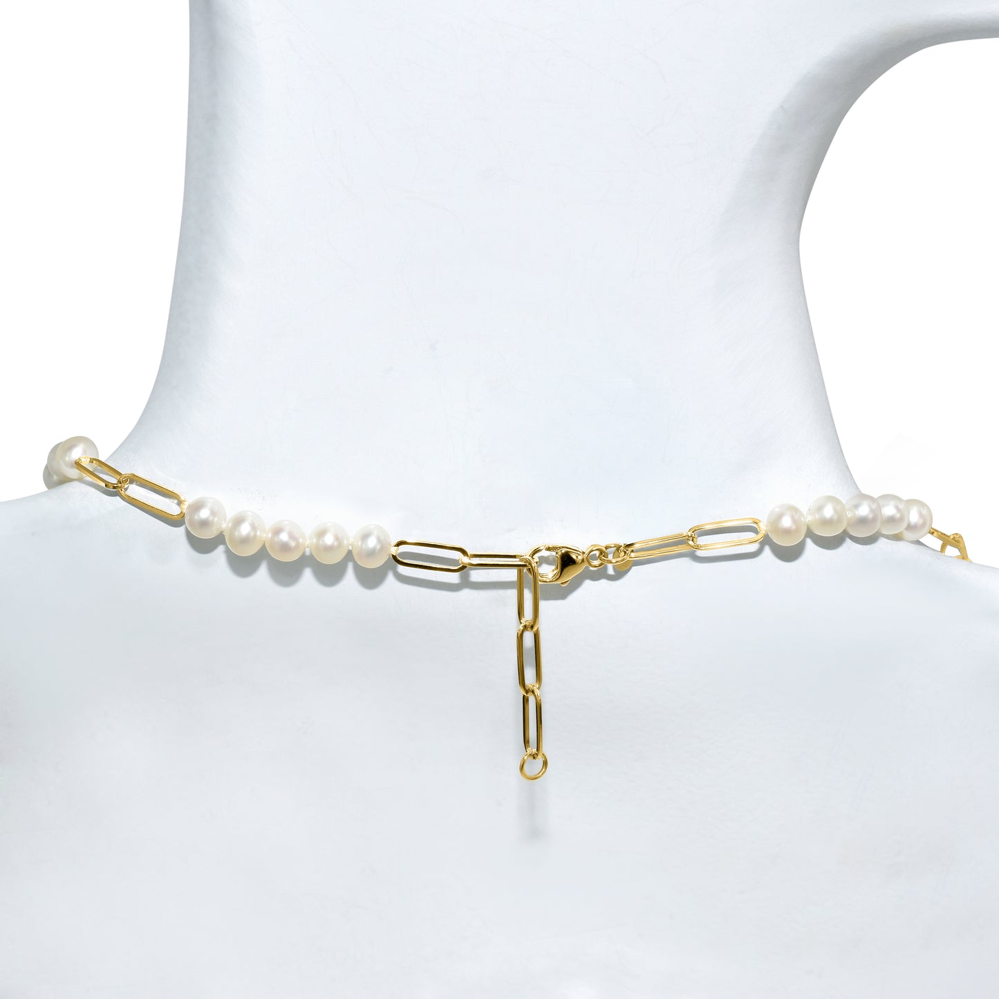 14k White Pearl Paperclip with Drop Pendant Necklace
